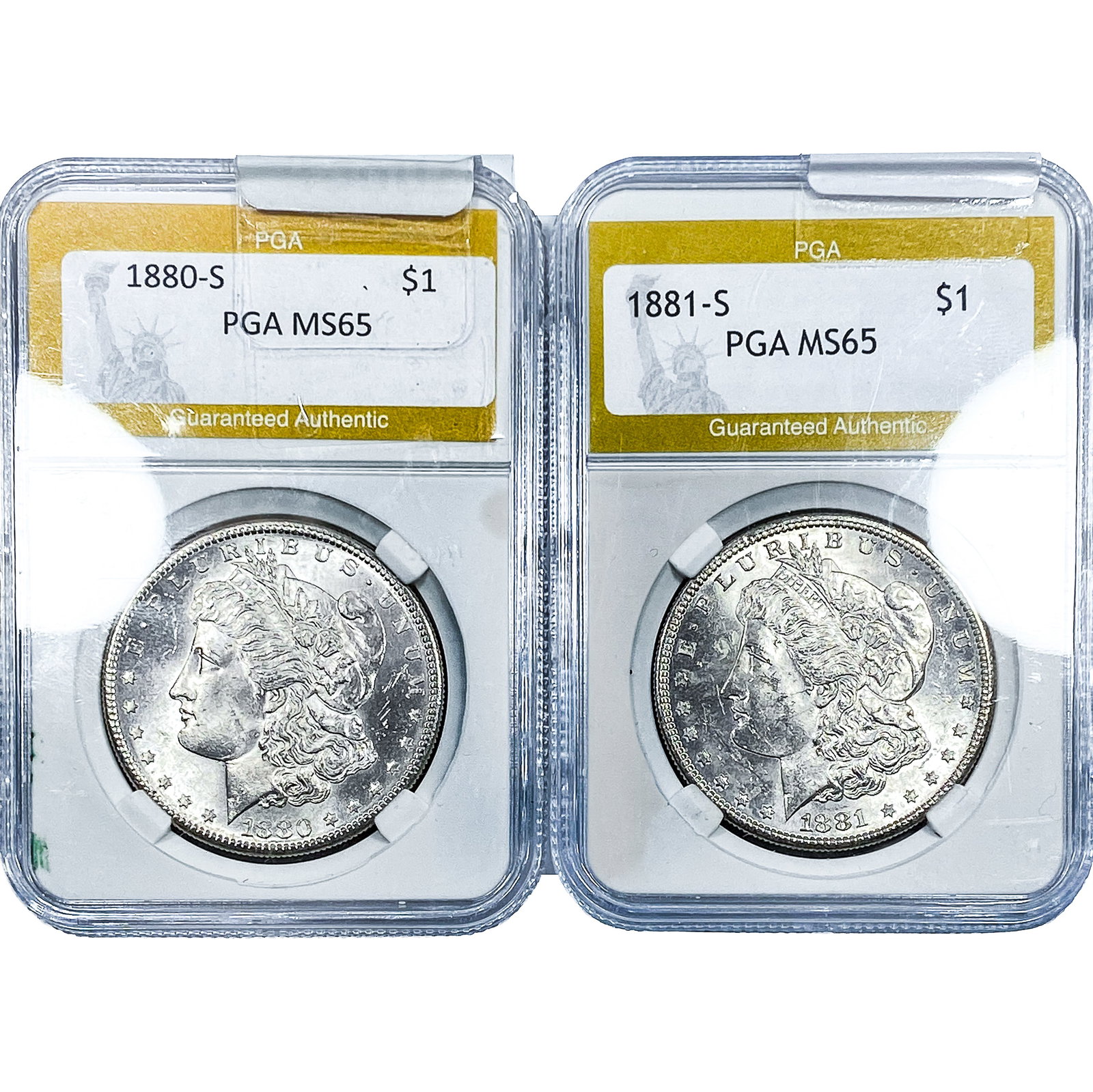 [2] 1880-S/1881-S Morgan Silver Dollar PGA MS65: [2] 1880-S/1881-S Morgan Silver Dollar PGA MS65