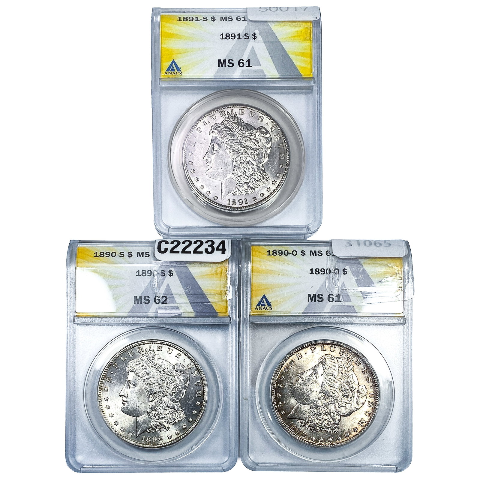 [3] 1890-1891 Morgan Silver Dollar ANNCS MS61/MS62: [3] 1890-1891 Morgan Silver Dollar ANNCS MS61/MS62