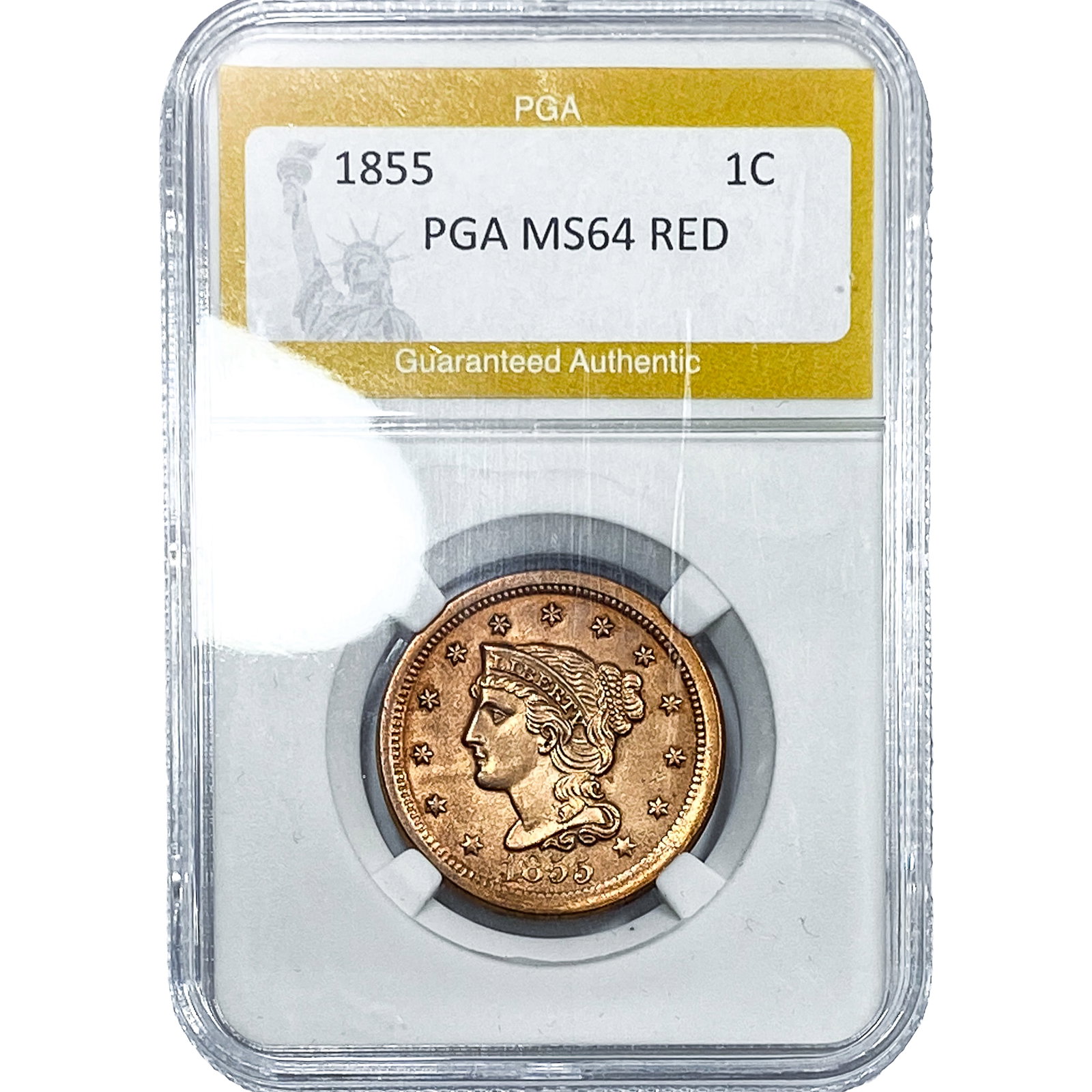 1855 Braided Hair Large Cent PGA MS64 Red: 1855 Braided Hair Large Cent PGA MS64 Red