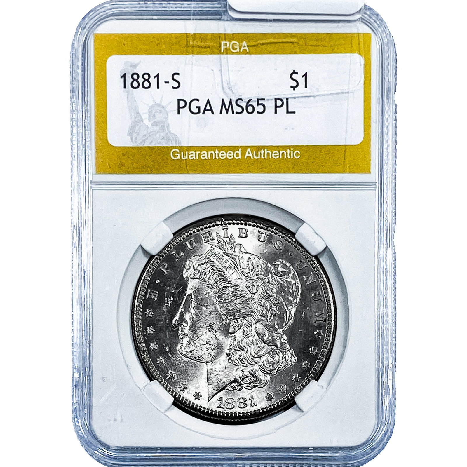 1881-S Morgan Silver Dollar PGA MS65 PL: 1881-S Morgan Silver Dollar PGA MS65 PL