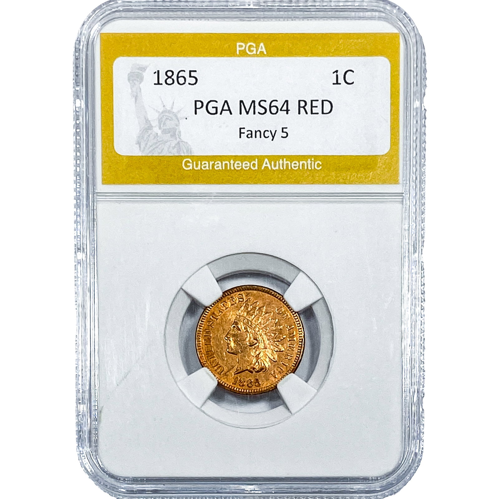 1865 Indian Head Cent PGA MS64 Red Facncy 5: 1865 Indian Head Cent PGA MS64 Red Facncy 5
