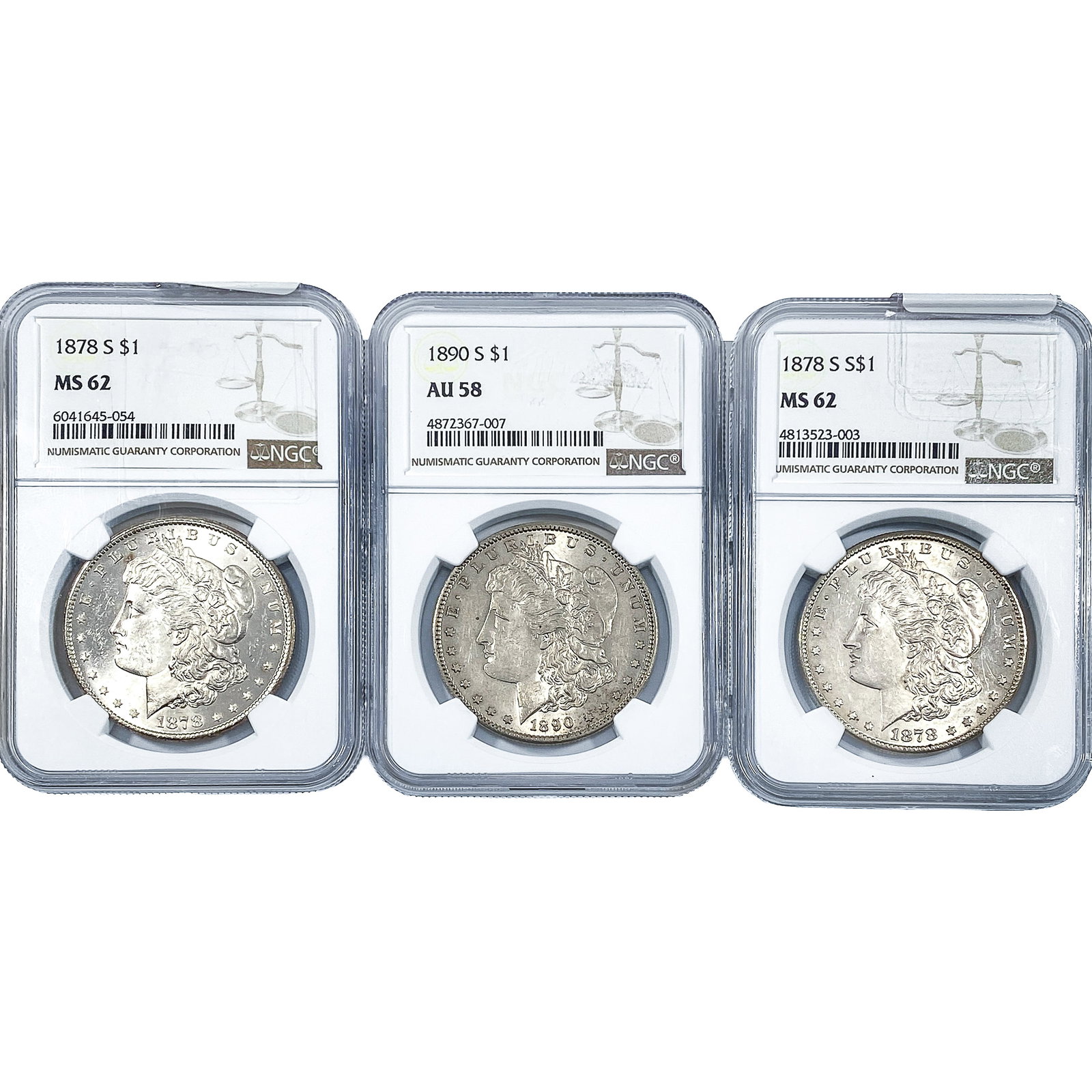 [3] 1878-1890 Morgan Silver Dollar NGC AU58/MS62: [3] 1878-1890 Morgan Silver Dollar NGC AU58/MS62