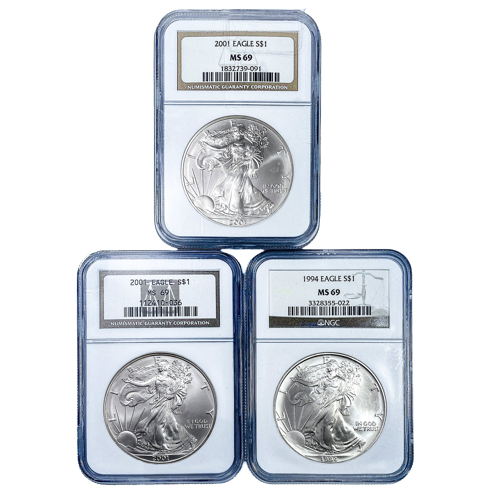 [3] 1994-2001 Silver Eagle NGC MS69 (1 of 2)
