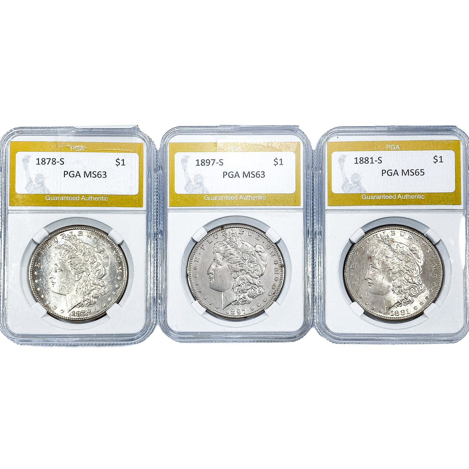 [3] 1878-1897 Morgan Silver Dollar PGA MS63/MS65: [3] 1878-1897 Morgan Silver Dollar PGA MS63/MS65