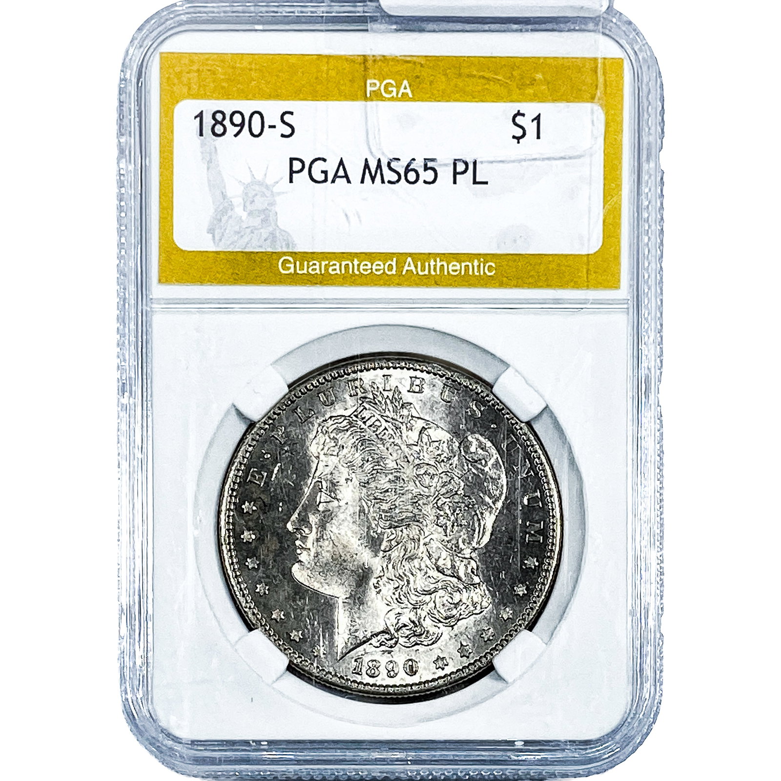 1890-S Morgan Silver Dollar PGA MS65 PL: 1890-S Morgan Silver Dollar PGA MS65 PL