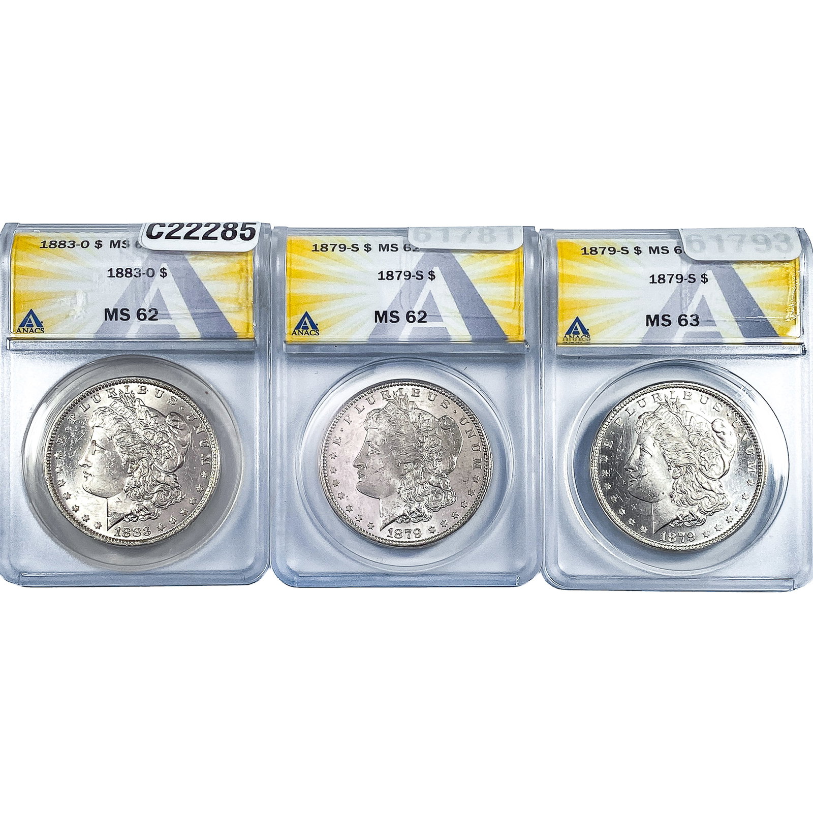 [3] 1879-1883 Morgan Silver Dollar ANACS MS62/MS63 (1 of 2)