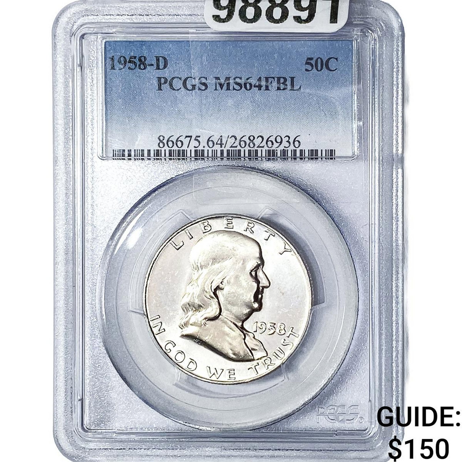 1958-D Franklin Half Dollar PCGS MS64 FBL: 1958-D Franklin Half Dollar PCGS MS64 FBL