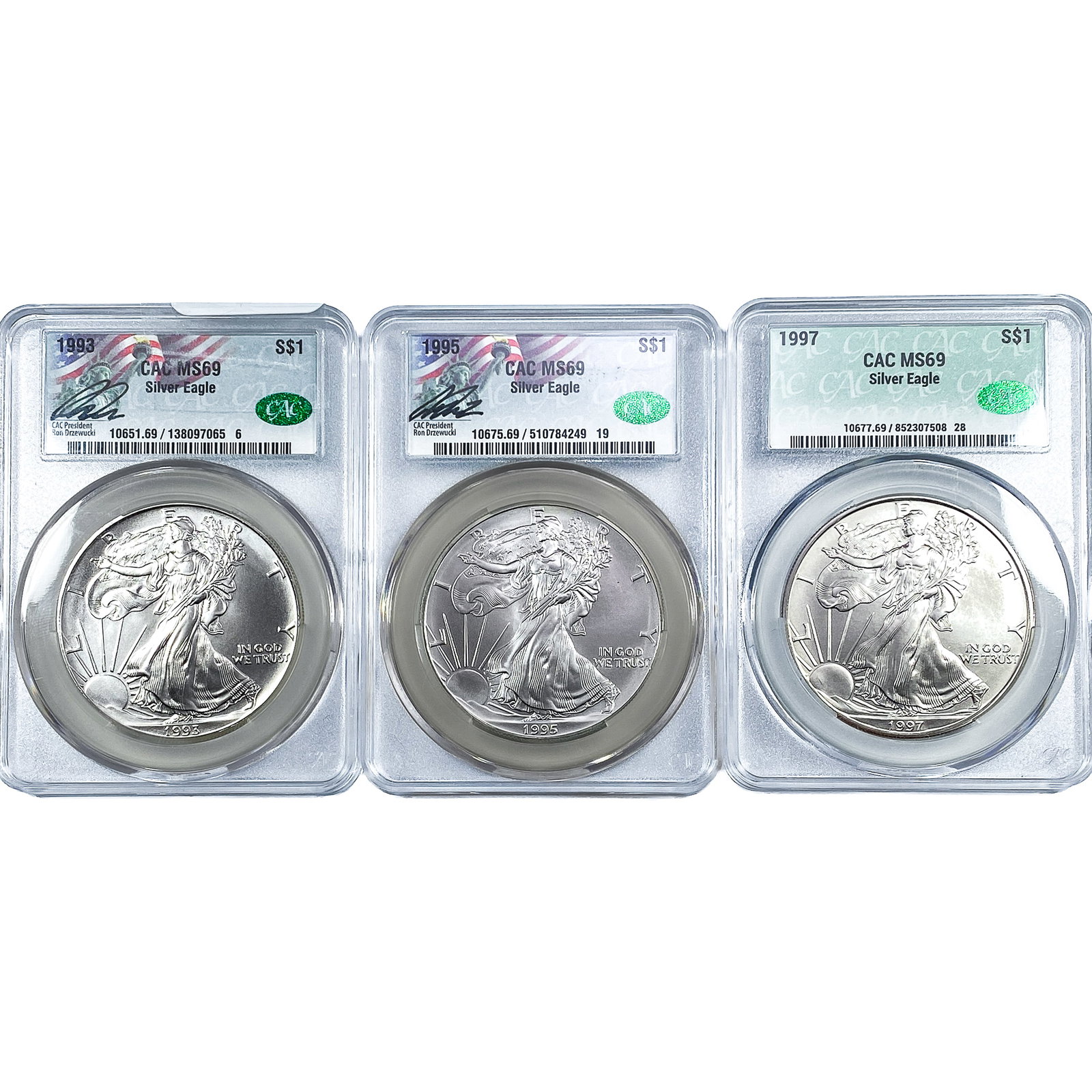 [3] 1993-1997 Silver Eagle CAC MS69: [3] 1993-1997 Silver Eagle CAC MS69