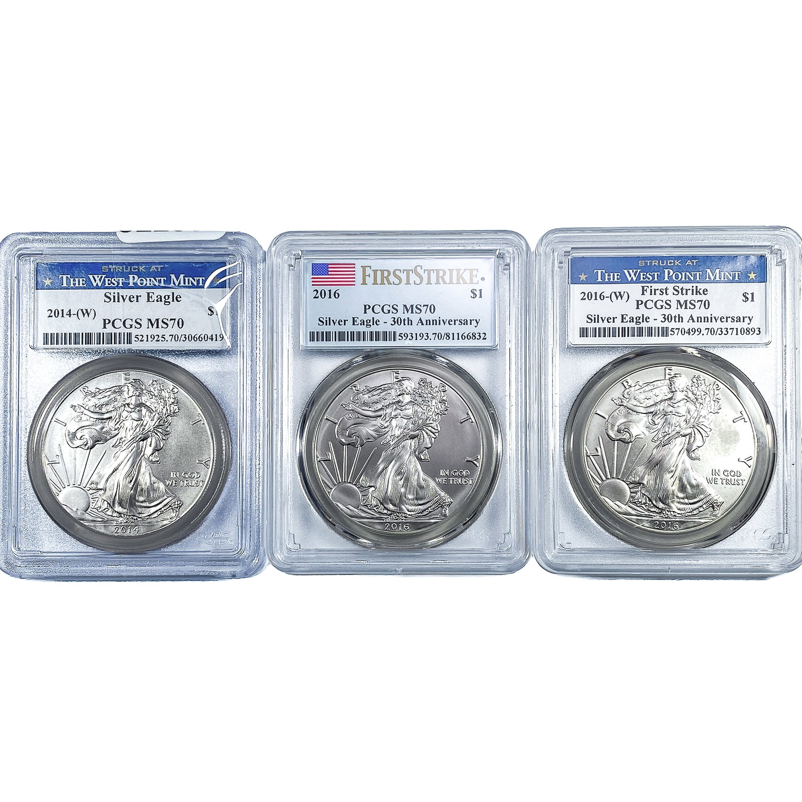 [3] 2014-2016 Silver Eagle PCGS MS70: [3] 2014-2016 Silver Eagle PCGS MS70