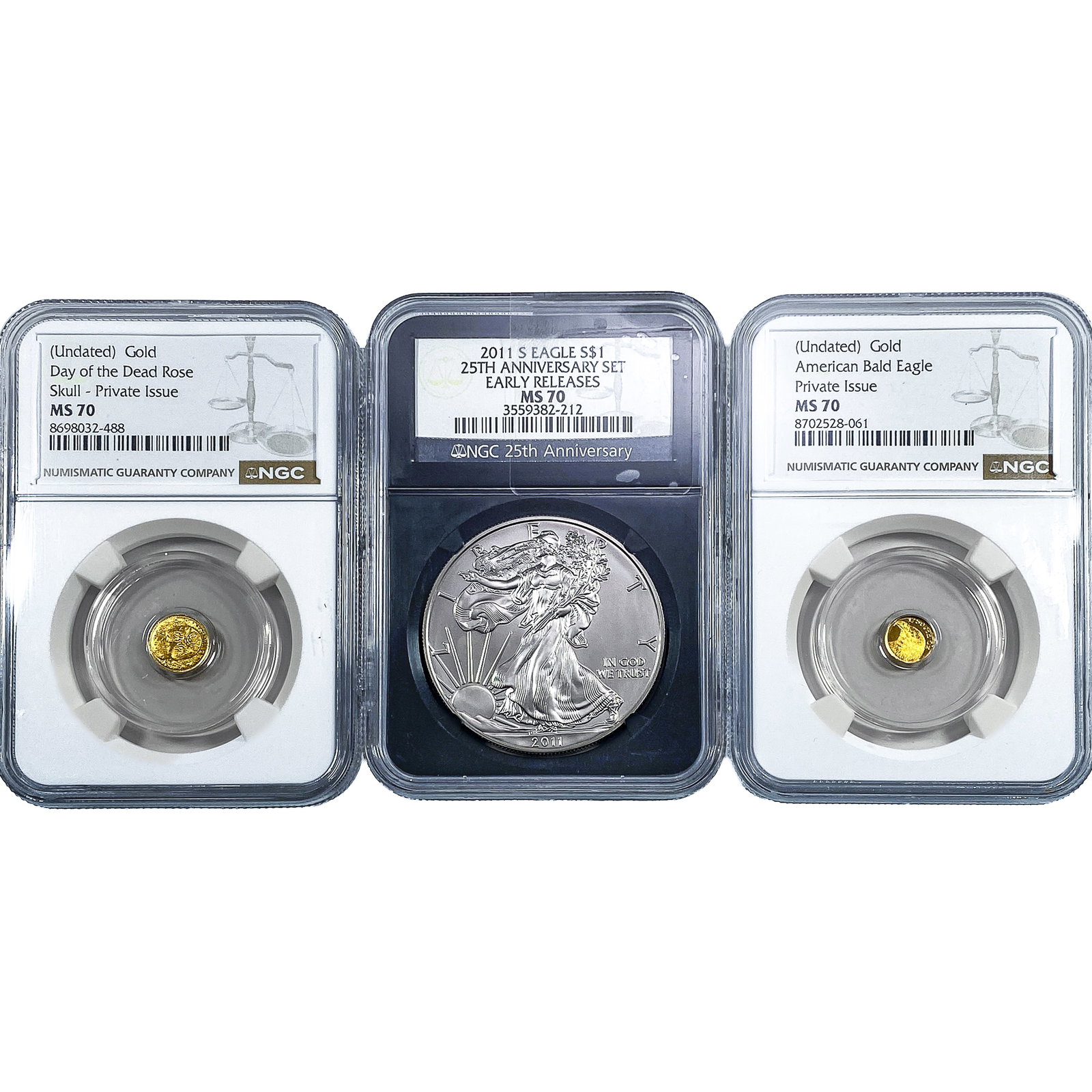 2011&ND U.S. Silver Eagle & Gold Coin Lot NGC MS70: 2011&ND U.S. Silver Eagle & Gold Coin Lot NGC MS70