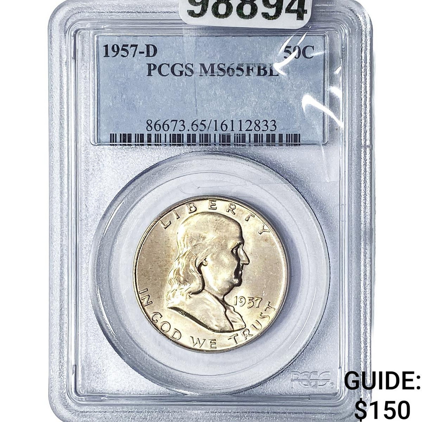 1957-D Franklin Half Dollar PCGS MS65 FBL: 1957-D Franklin Half Dollar PCGS MS65 FBL