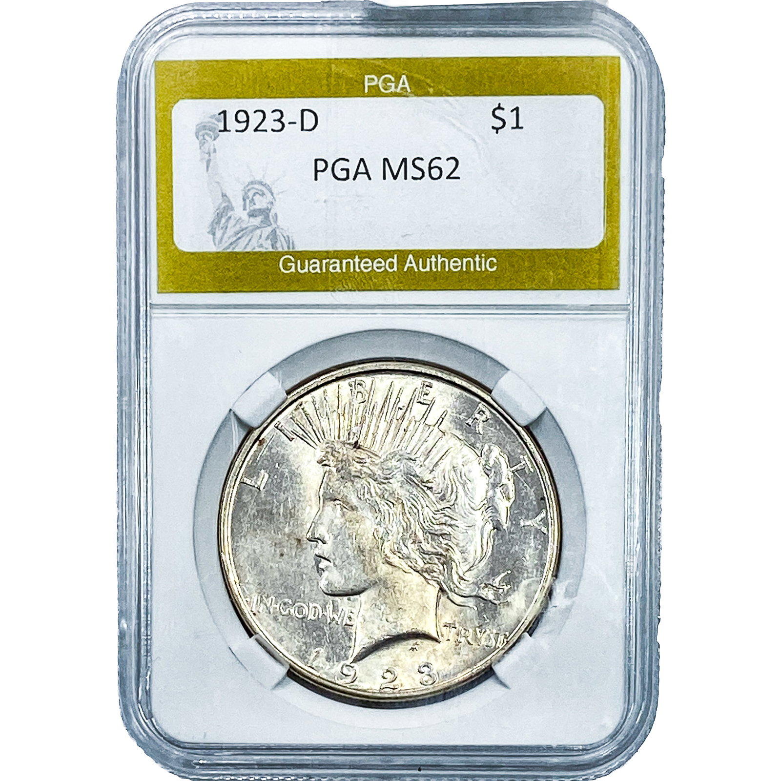 1923-D Silver Peace Dollar PGA MS62: 1923-D Silver Peace Dollar PGA MS62
