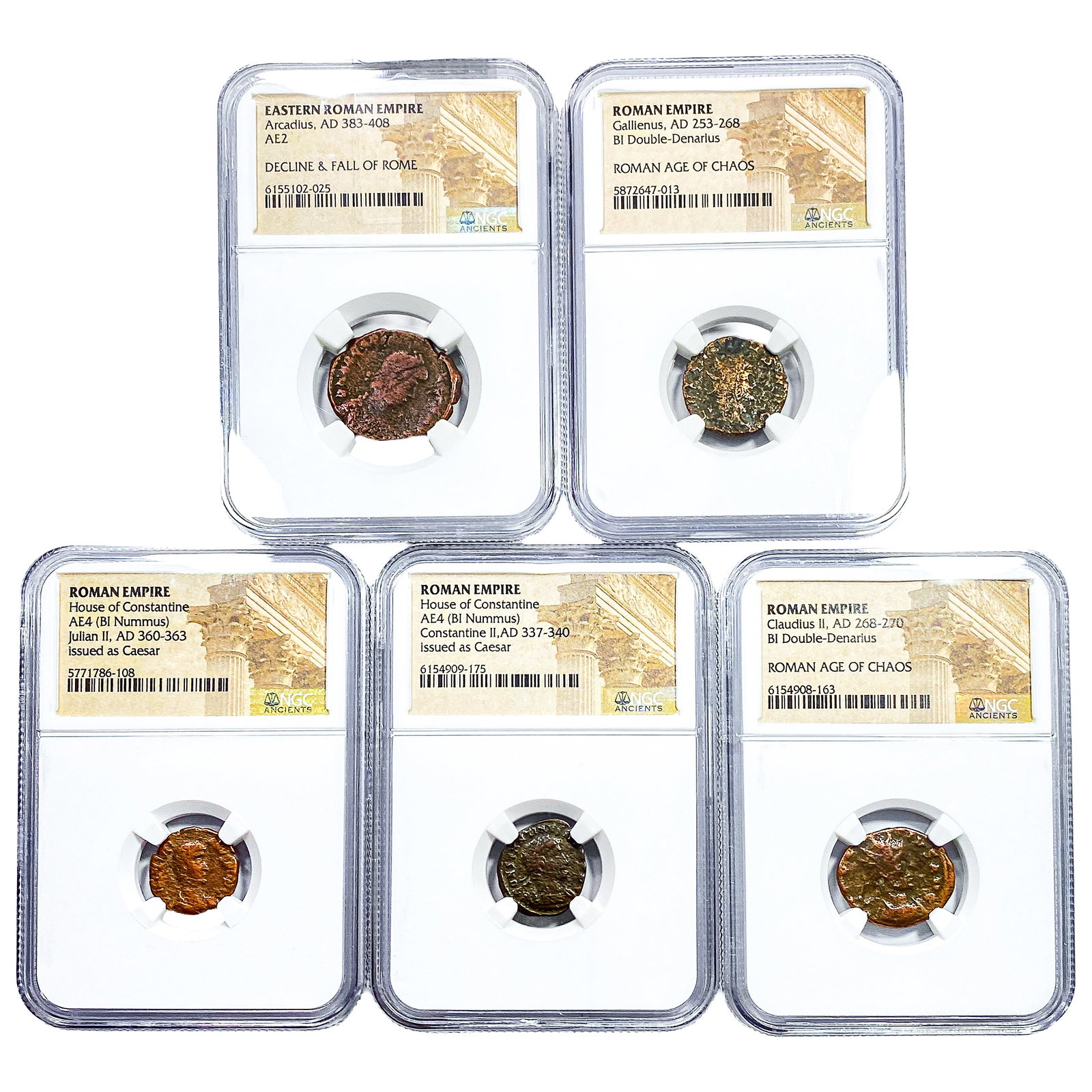 [5] Ancient Roman Coin Lot AD 253-408 NGC: [5] Ancient Roman Coin Lot AD 253-408 NGC