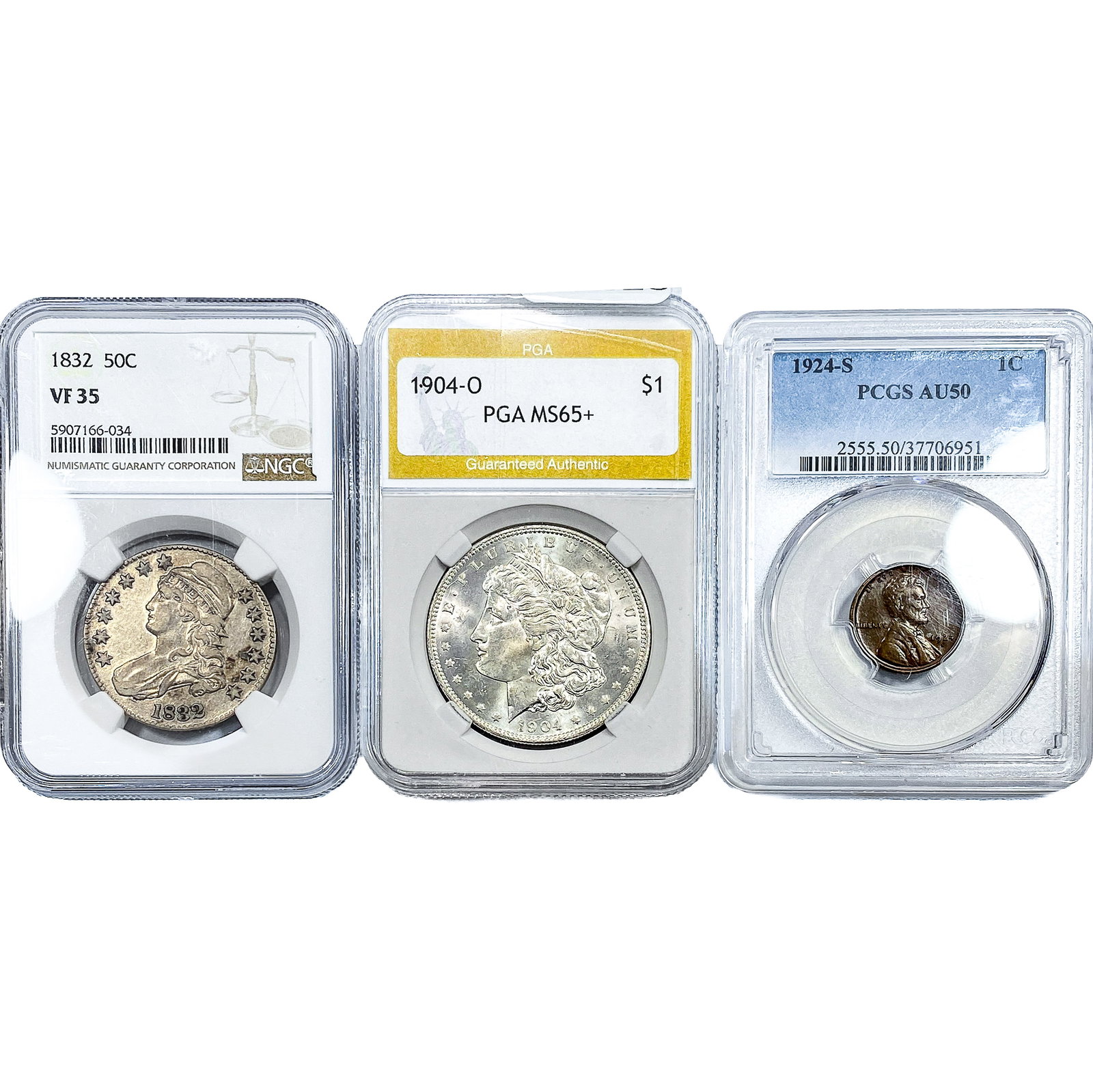 [3] 1832-1924 U.S. Coin Lot- 1C, 50C, & $1: [3] 1832-1924 U.S. Coin Lot- 1C, 50C, & $1