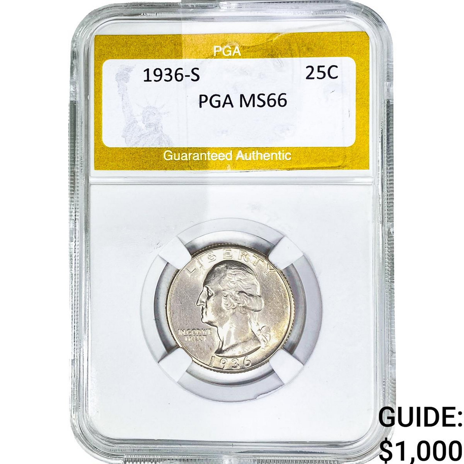 1936-S Washington Silver Quarter PGA MS66: 1936-S Washington Silver Quarter PGA MS66