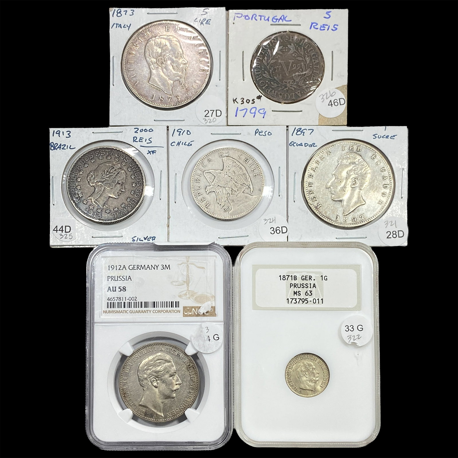 [7] 1799-1913 Foreign Coin Lot (1 of 2)