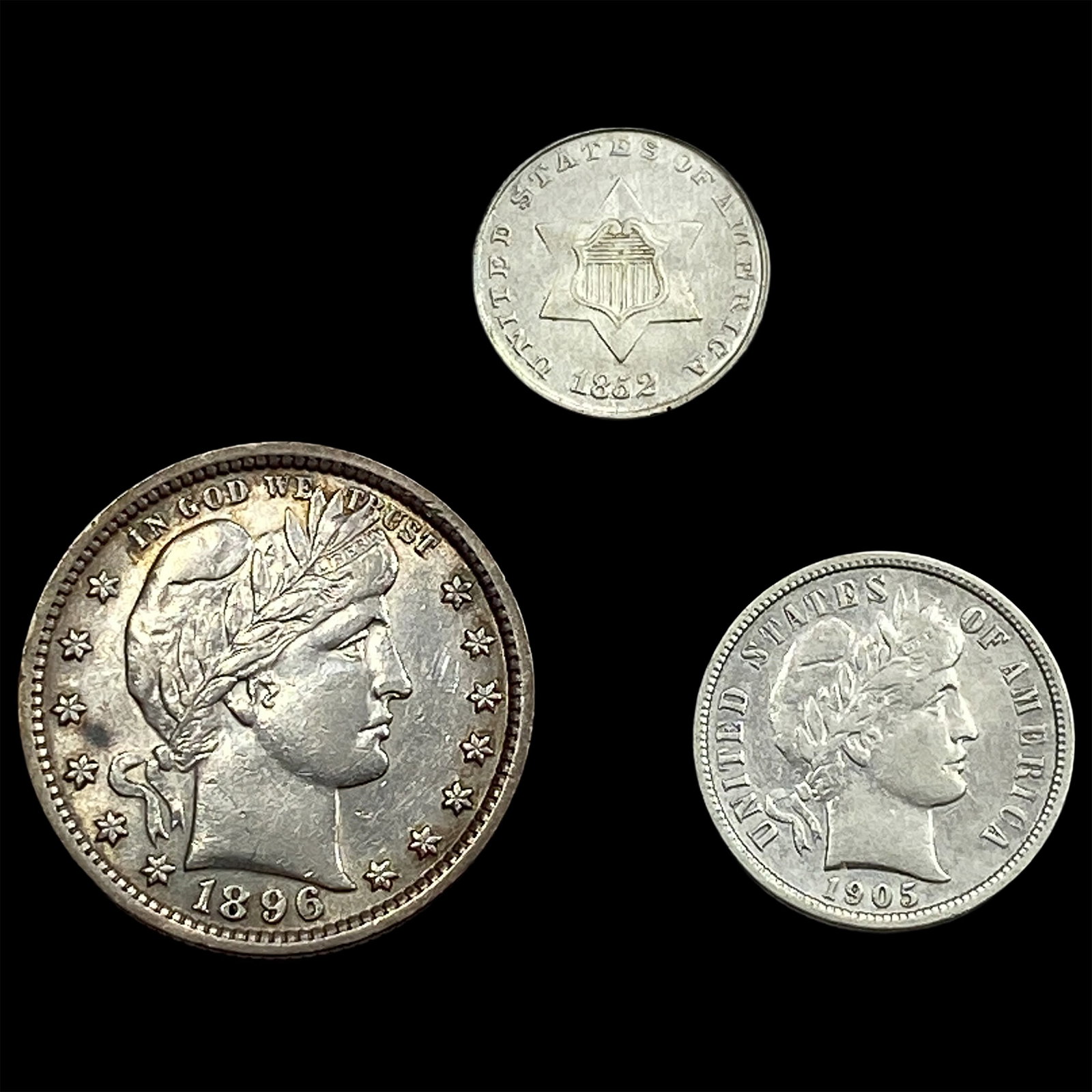 [3] 1852-1905 U.S. Silver Coin Lot 3C, 10C, & 25C (1 of 2)