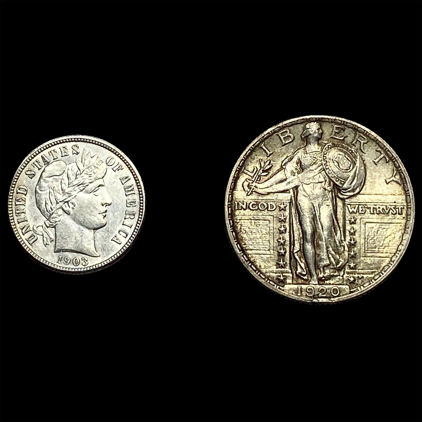 [2] 1903-1920 U.S. Silver Dime and Quarter Lot: [2] 1903-1920 U.S. Silver Dime and Quarter Lot