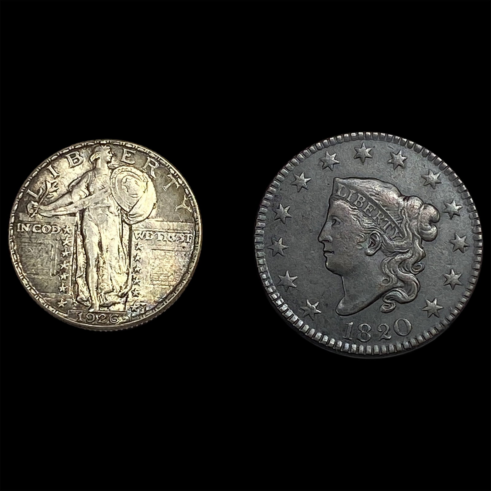 [12] 1820-1926 U.S. Coin Lot 1C & 25C: [12] 1820-1926 U.S. Coin Lot 1C & 25C