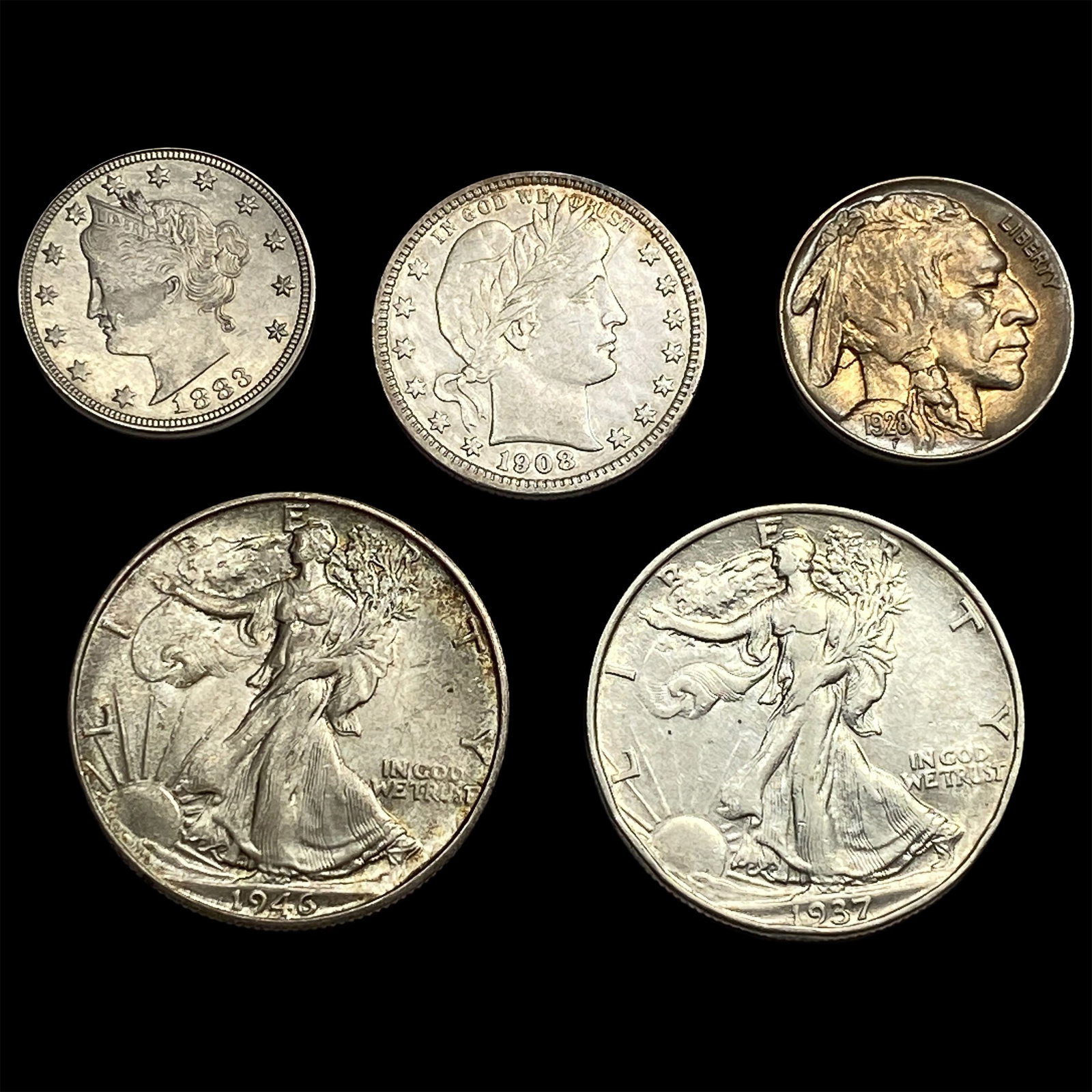 [5] 1883-1946 U.S. Silver Coin Lot 5C, 25C, & 50C (1 of 2)