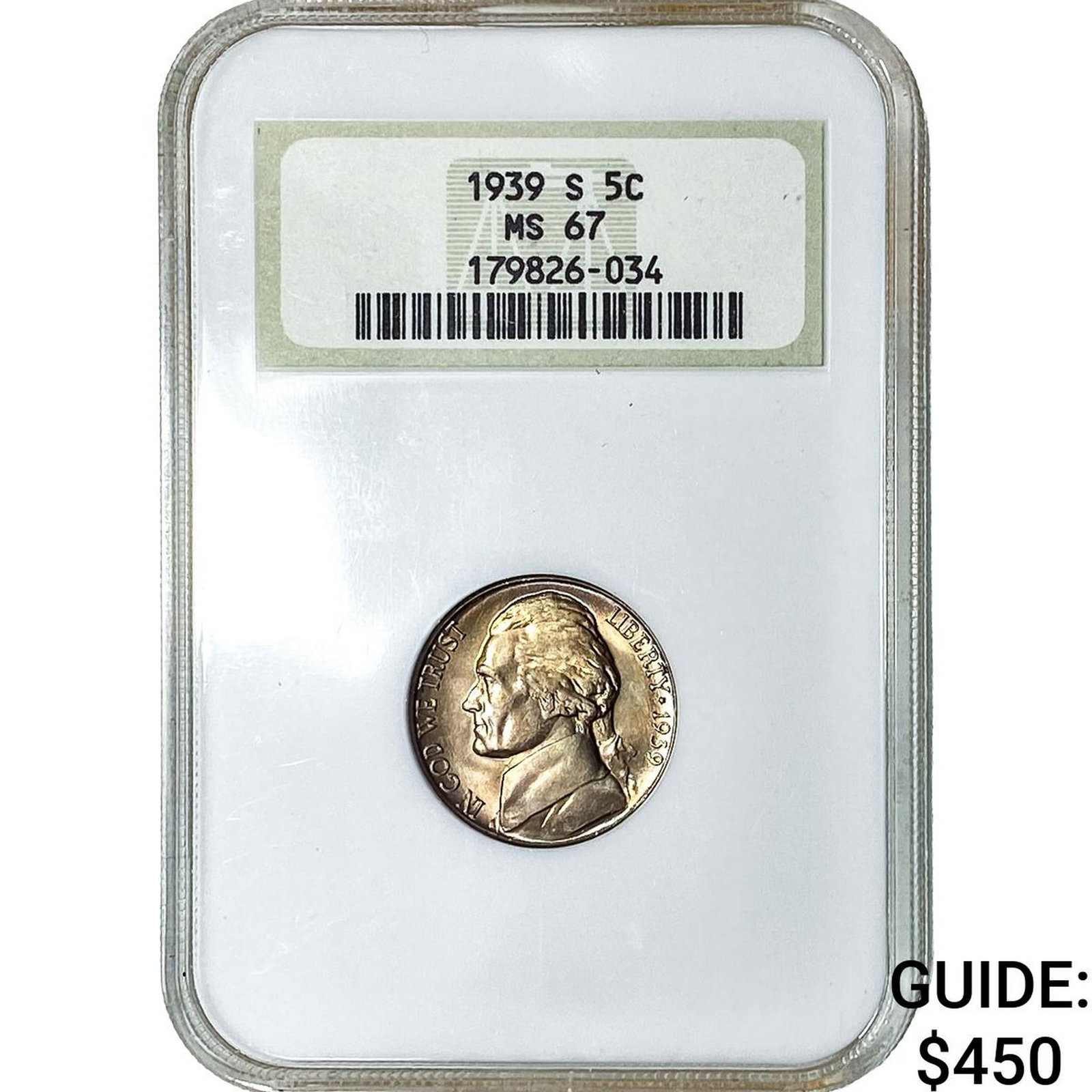 1939-S Jefferson Nickel NGC MS67: 1939-S Jefferson Nickel NGC MS67