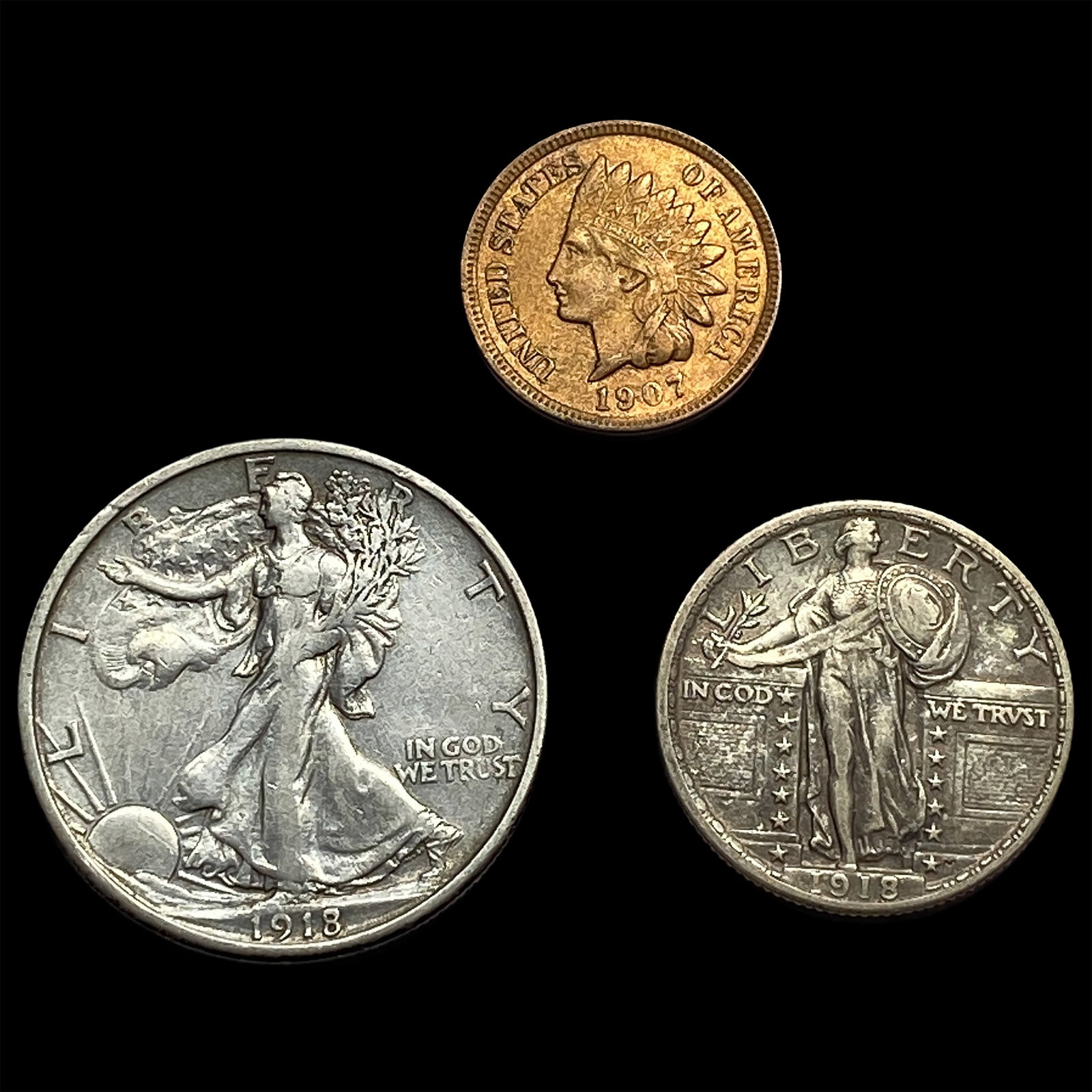 [3] 1907-1918 U.S. Coin Lot 1C, 25C, & 50C (1 of 2)