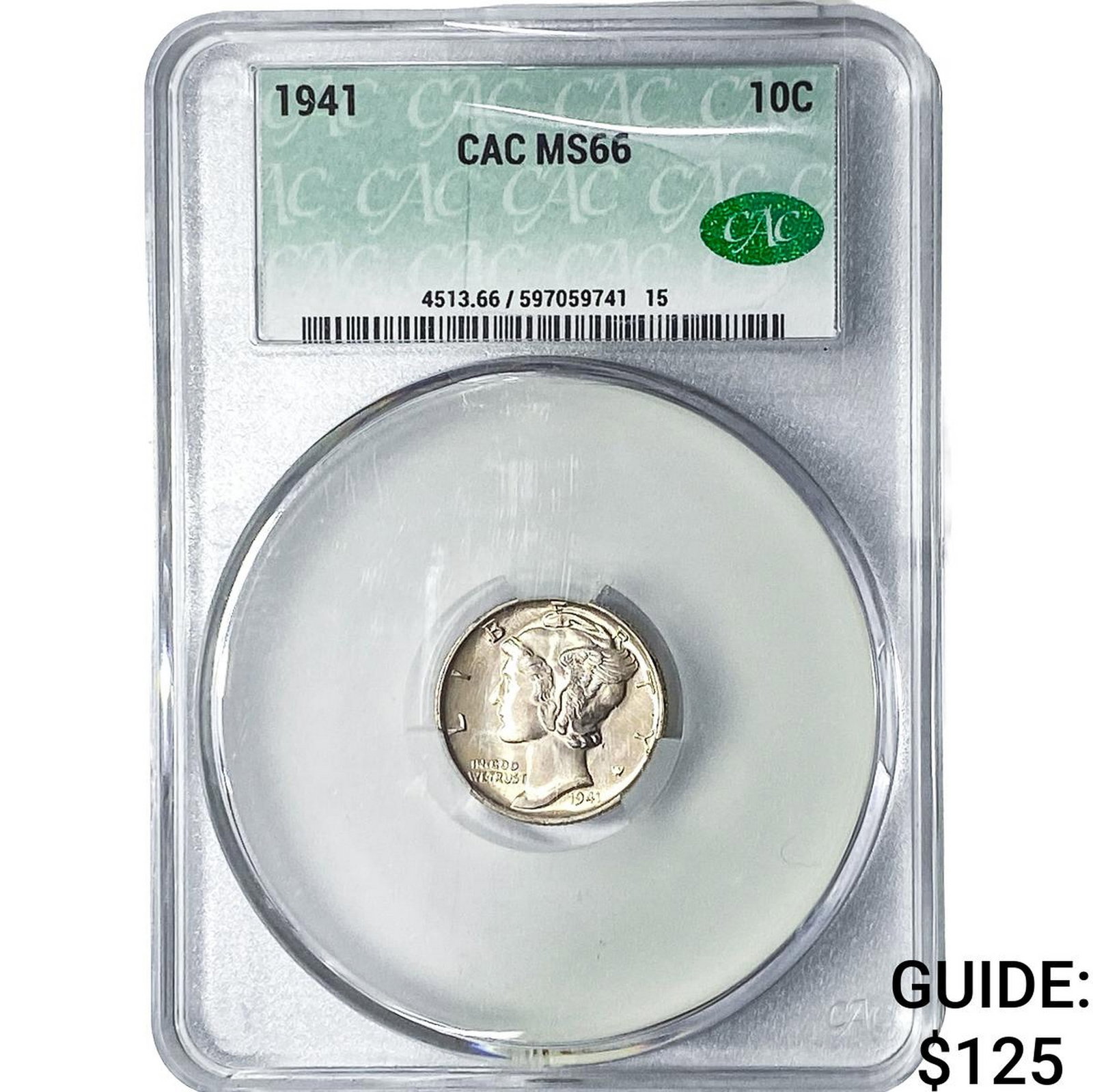 1941 Mercury Silver Dime CAC MS66: 1941 Mercury Silver Dime CAC MS66