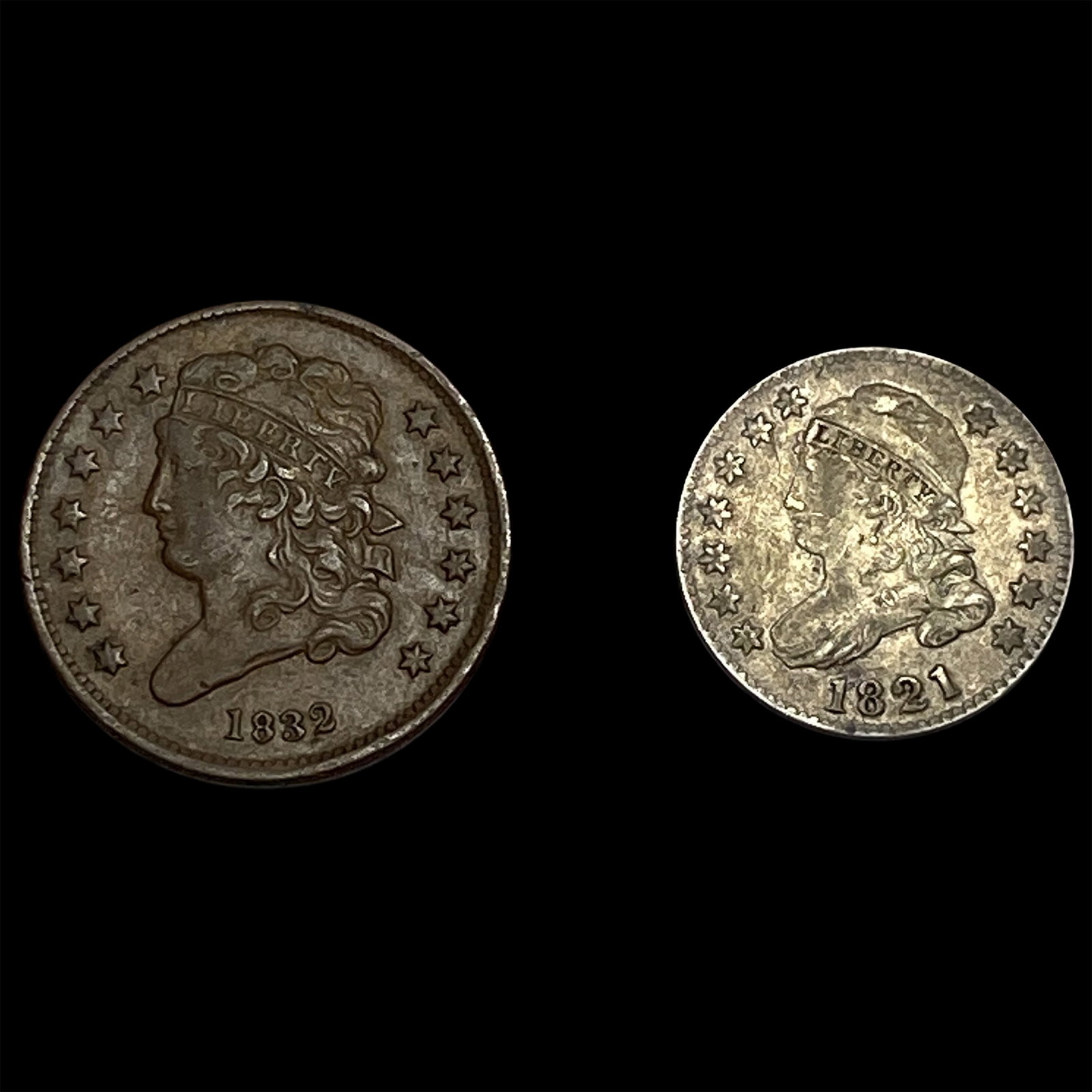[2] 1821-1832 U.S. Coin Lot 1/2C & 10C: [2] 1821-1832 U.S. Coin Lot 1/2C & 10C