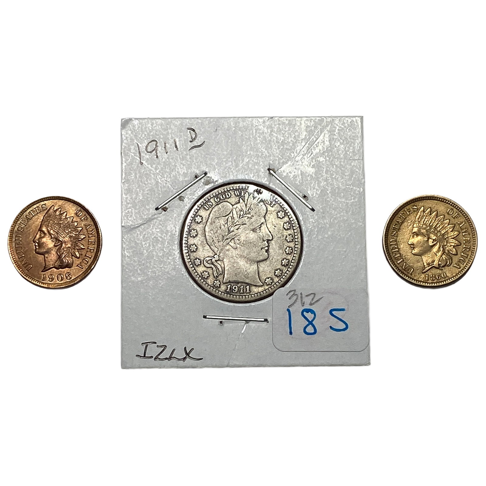 [3] 1860-1911 U.S. Coin Lot 1C & 25C: [3] 1860-1911 U.S. Coin Lot 1C & 25C