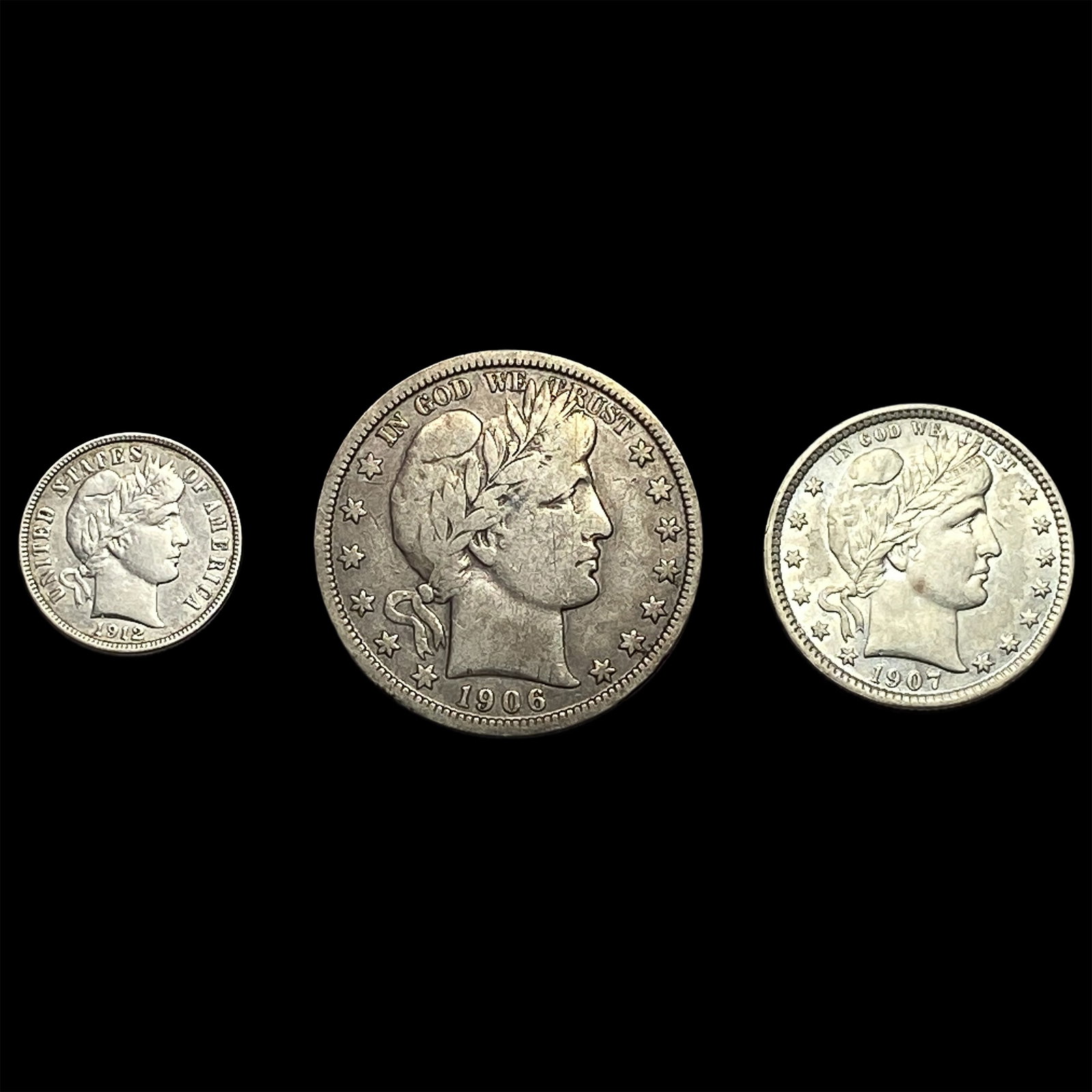 [3] 1906-1912 U.S. Silver Coin Lot 10C, 25C, 50C: [3] 1906-1912 U.S. Silver Coin Lot 10C, 25C, 50C