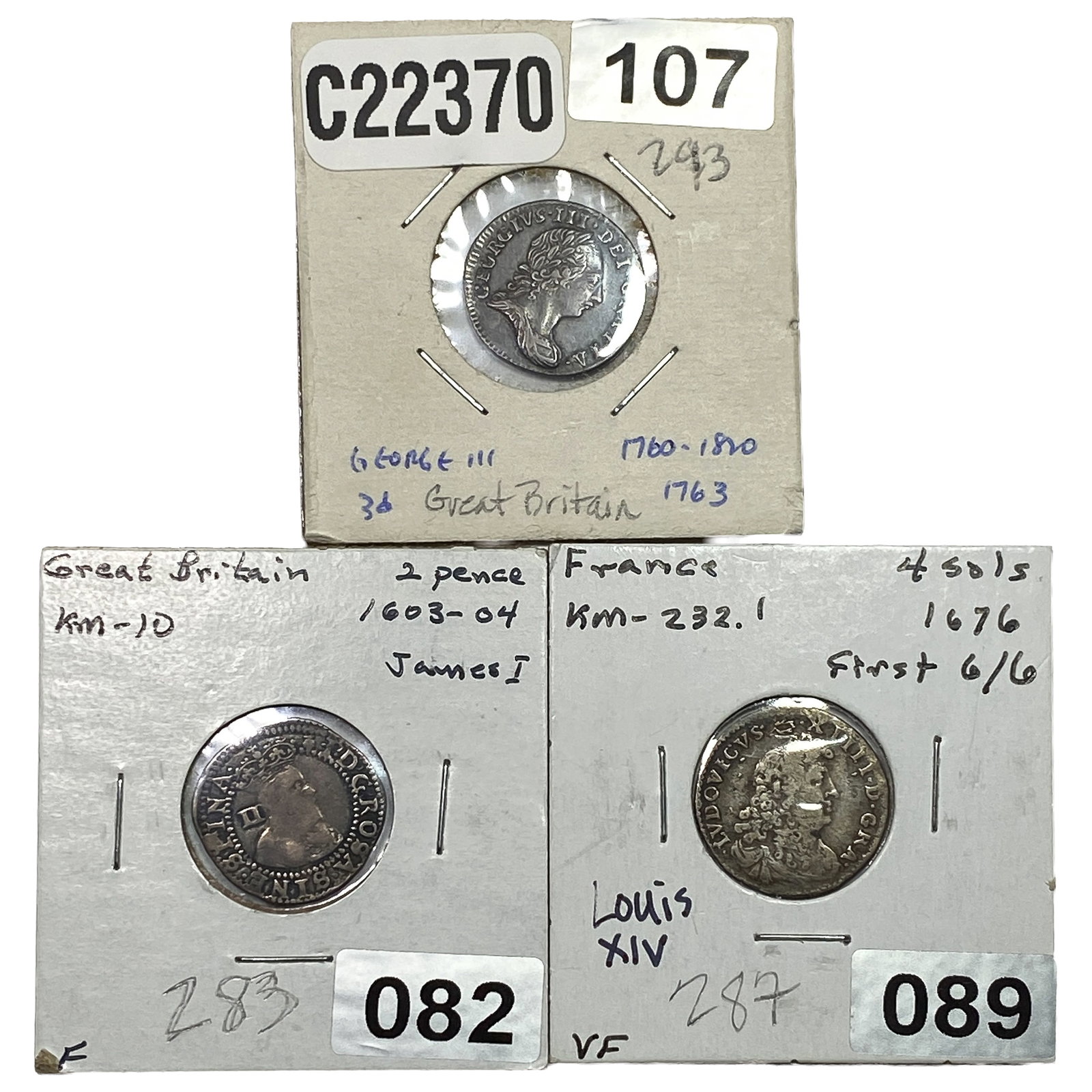 [3] 1603-1763 Great Britain&France Silver Coin Lot (1 of 2)