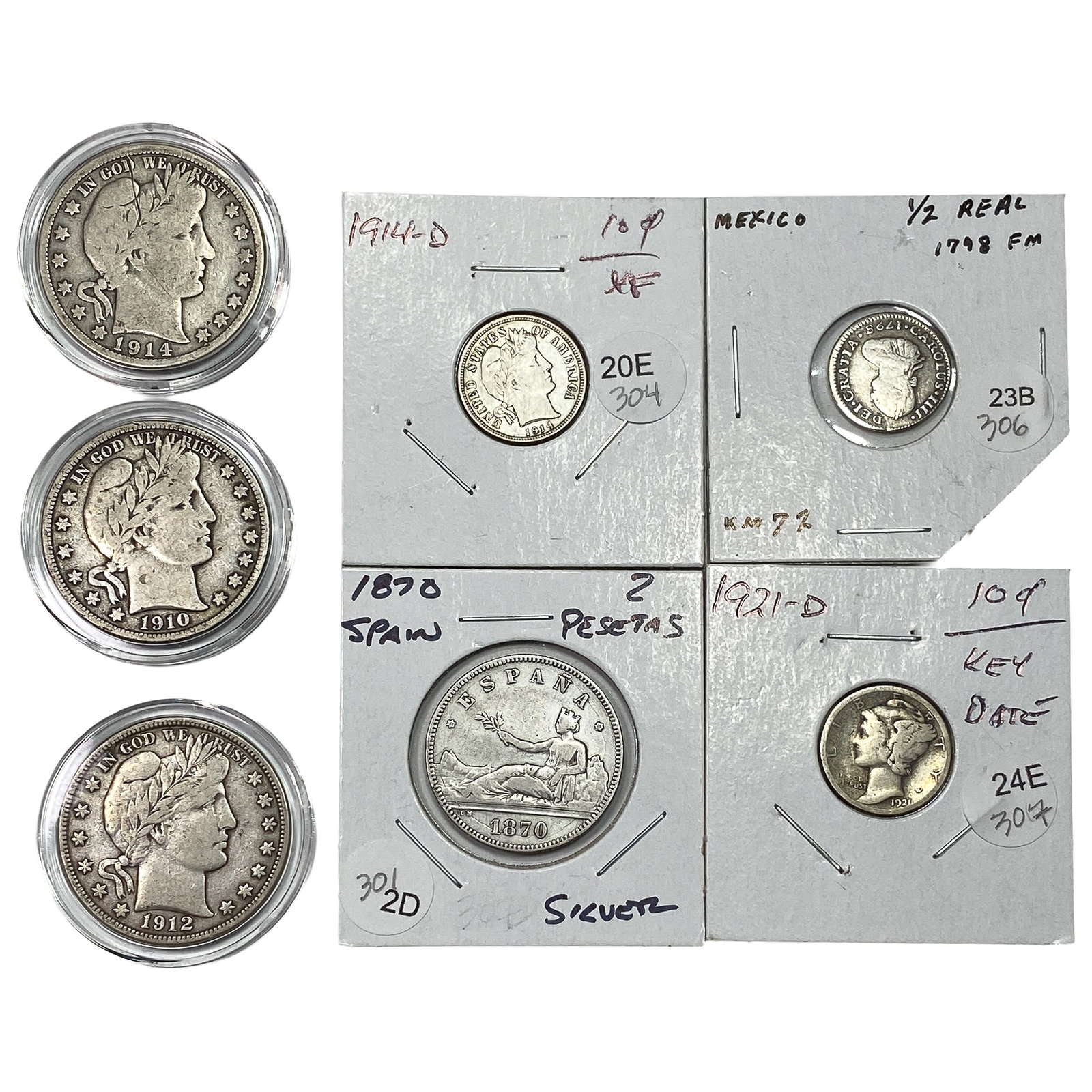 [7]1798-1921 U.S., Spain, & Mexico Silver Coin Lot: [7]1798-1921 U.S., Spain, & Mexico Silver Coin Lot