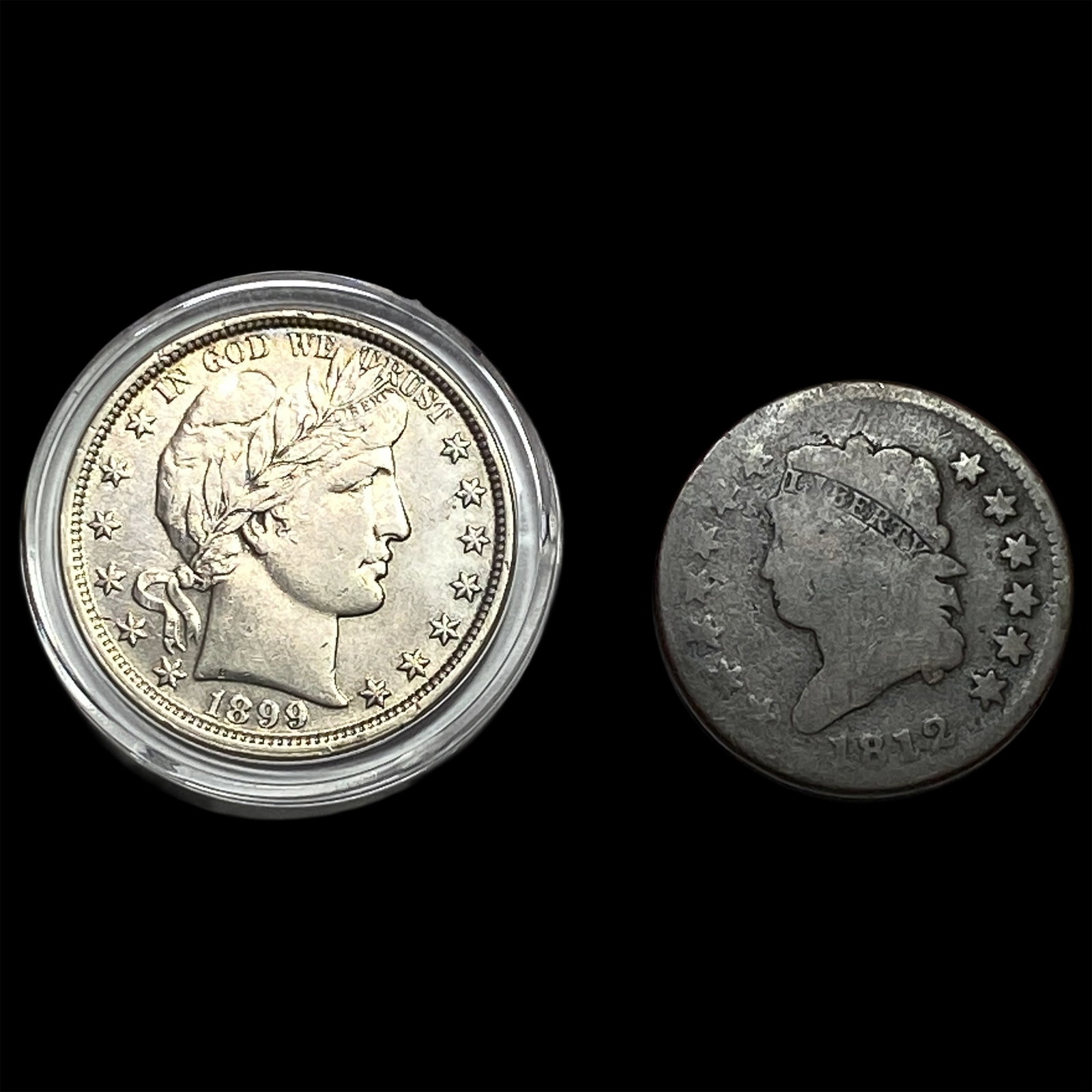 [2] 1812-1899 U.S. Coin Lot 1C & 50C: [2] 1812-1899 U.S. Coin Lot 1C & 50C