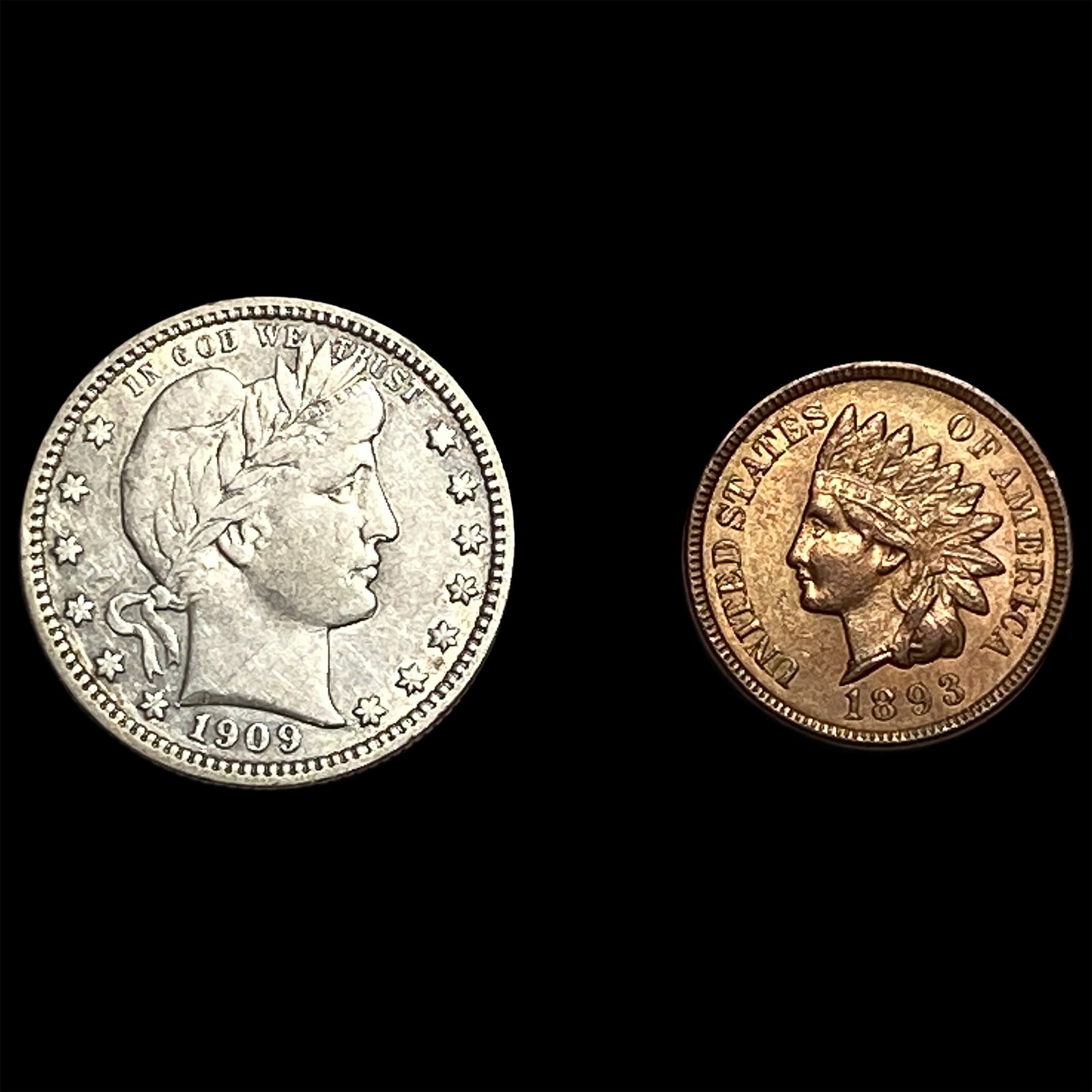 [2] 1893-1909 U.S. Coin Lot 1C & 25C: [2] 1893-1909 U.S. Coin Lot 1C & 25C