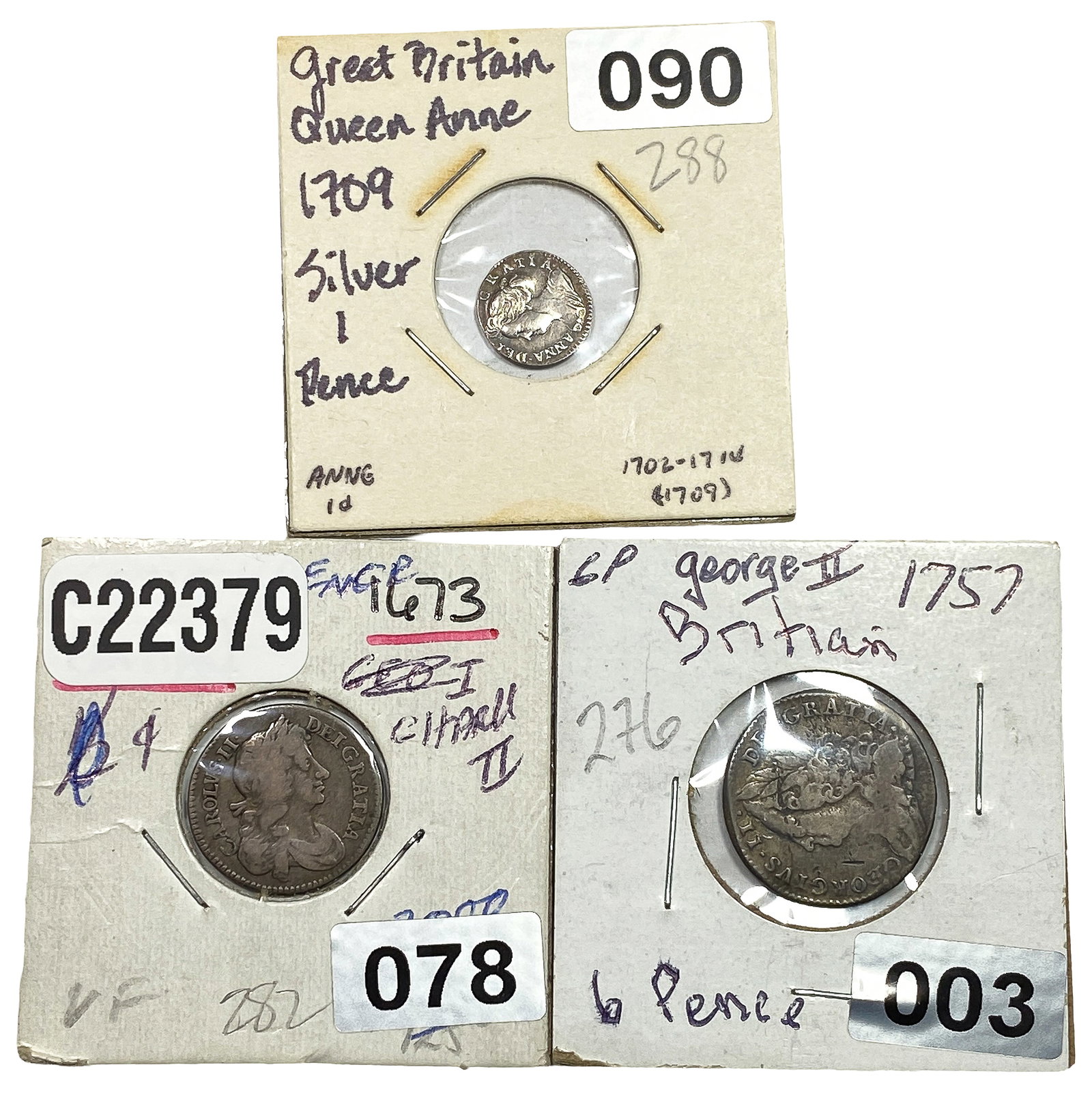 [3]1673-1757 Great Britain Silver Coin Lot 1 Pence, 4 Pence, & 6 Pence (1 of 2)