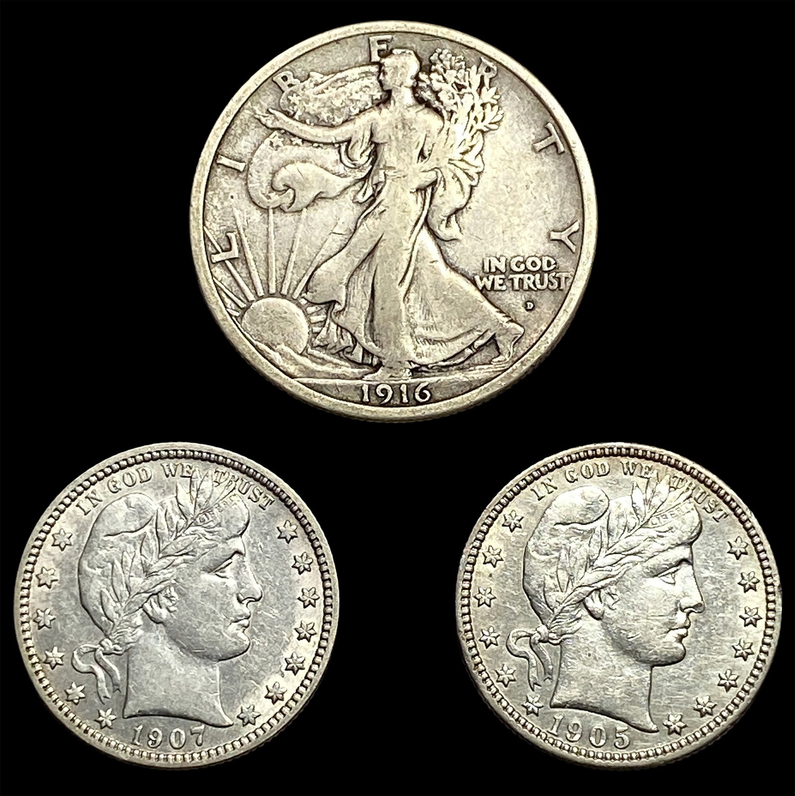 [3] 1905-1916 U.S. Silver Coin Lot 25C & 50C: [3] 1905-1916 U.S. Silver Coin Lot 25C & 50C