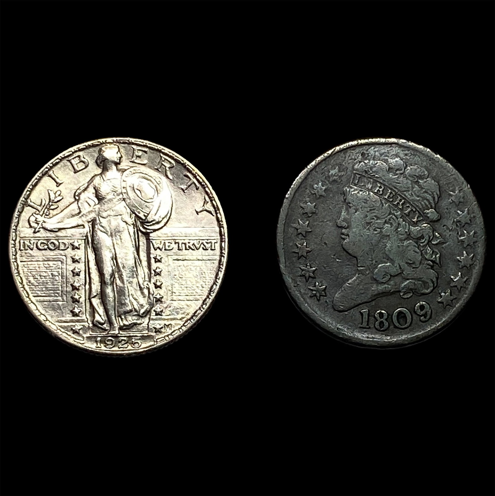 [2] 1809-1925 U.S. Coin Lot 1/2C & 25C (1 of 2)
