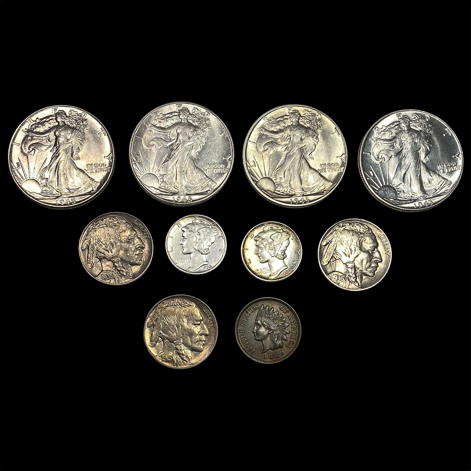 [10] 1889-1945 U.S. Coin Lot 1C, 5C, 10C, & 50C: [10] 1889-1945 U.S. Coin Lot 1C, 5C, 10C, & 50C