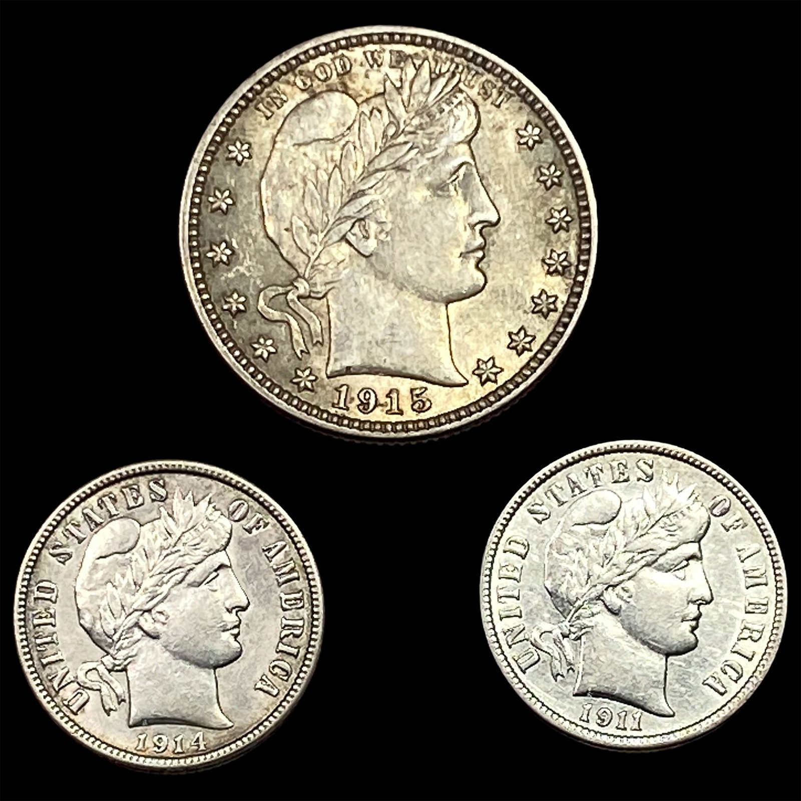 [3] 1911-1915 U.S Silver Coin Lot 10C & 25C: [3] 1911-1915 U.S Silver Coin Lot 10C & 25C