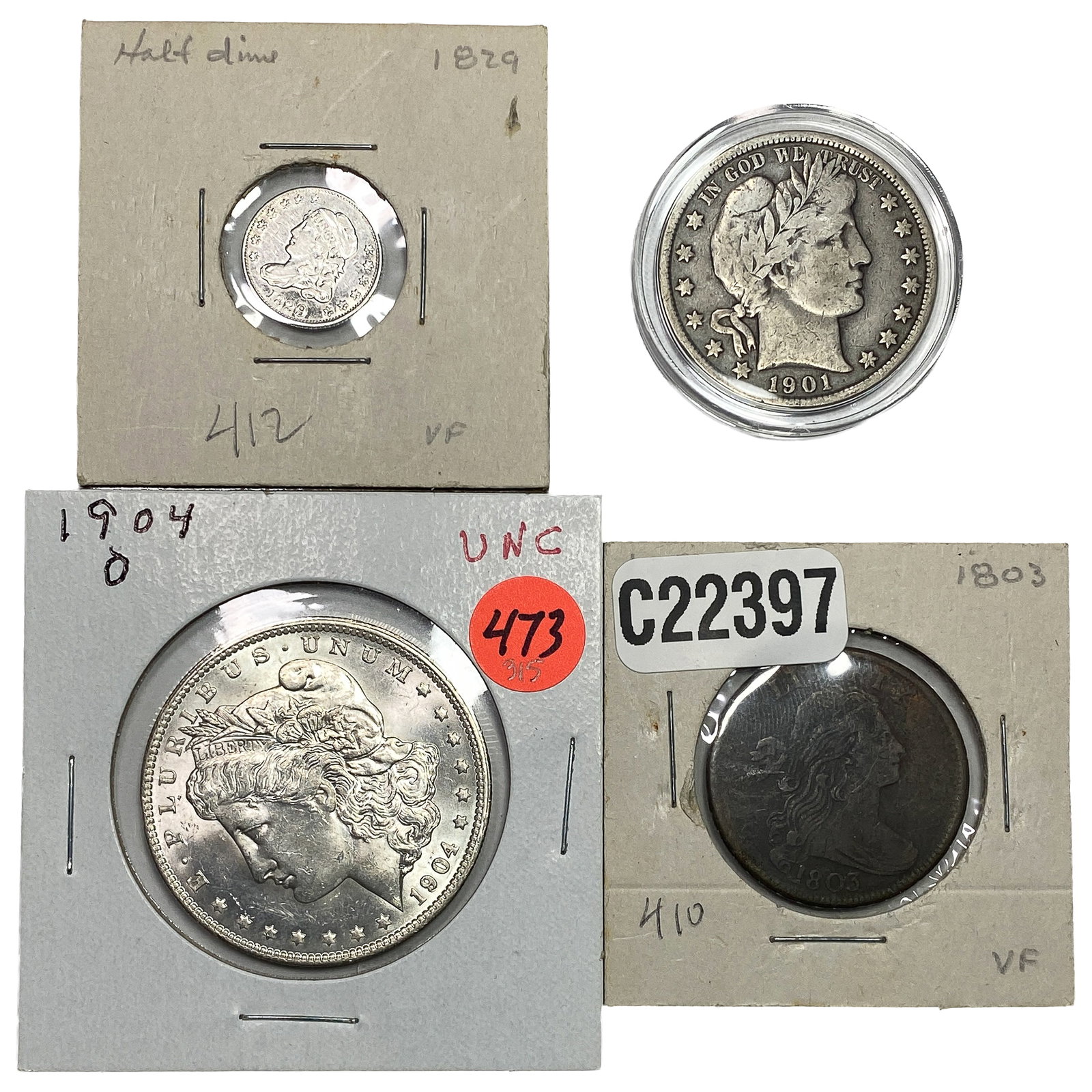 [4] 1803-1904 U.S. Coin Lot 1C, 10C, 50C, & $1 (1 of 2)