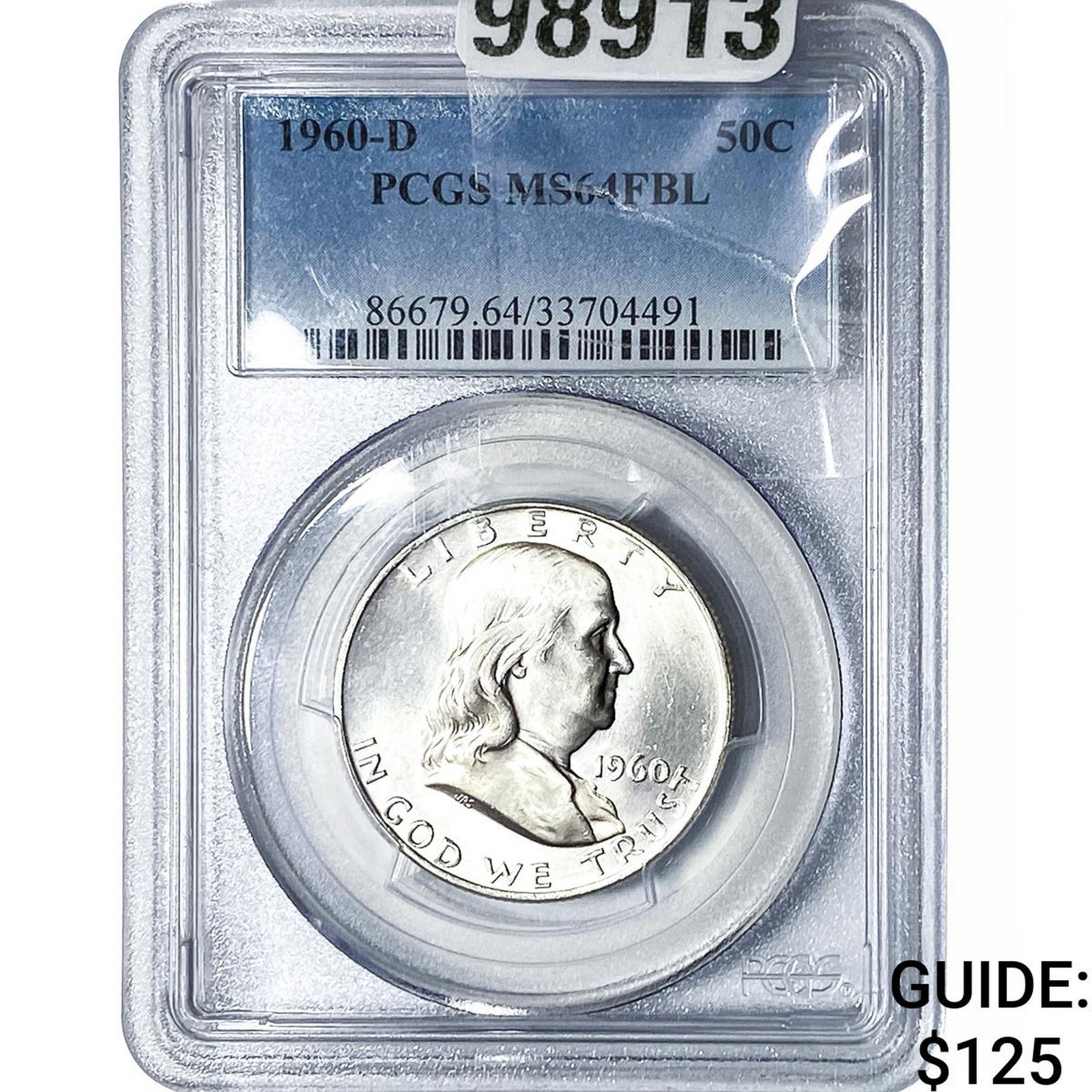 1960-D Franklin Half Dollar PCGS MS64 FBL: 1960-D Franklin Half Dollar PCGS MS64 FBL