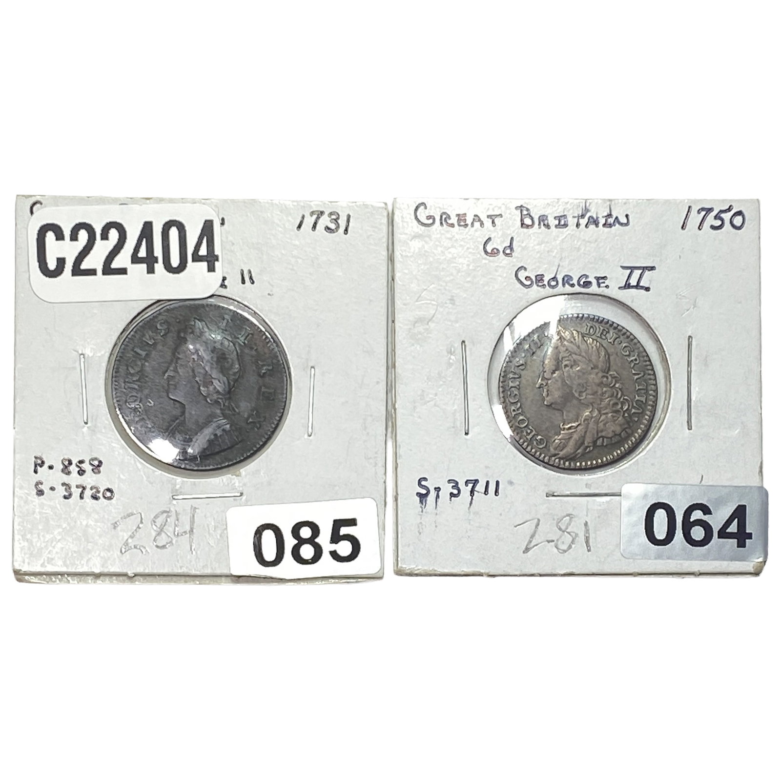 [2] 1731-1750 Great Britain 1 Farthing & 6 Pence (1 of 2)