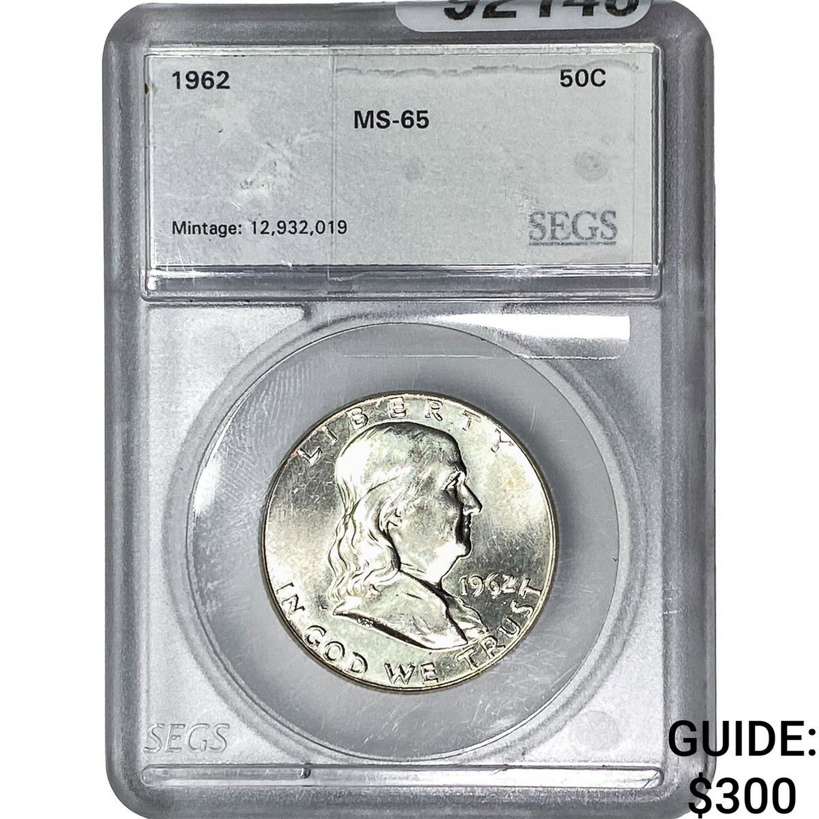 1962 Franklin Half Dollar SEGS MS65: 1962 Franklin Half Dollar SEGS MS65