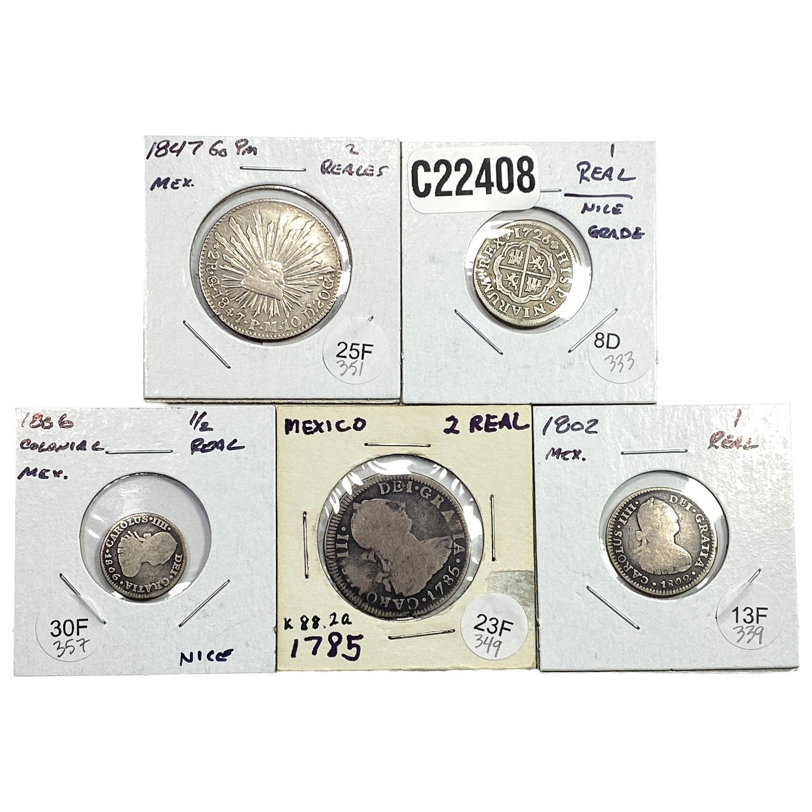 [5] 1726-1847 Spain & Mexico Silver Coin Lot: [5] 1726-1847 Spain & Mexico Silver Coin Lot