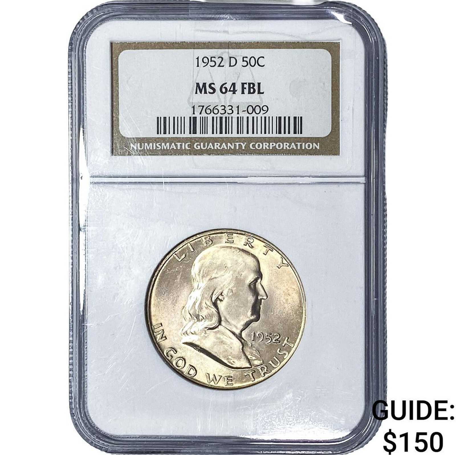 1952-D Franklin Half Dollar NGC MS64 FBL: 1952-D Franklin Half Dollar NGC MS64 FBL