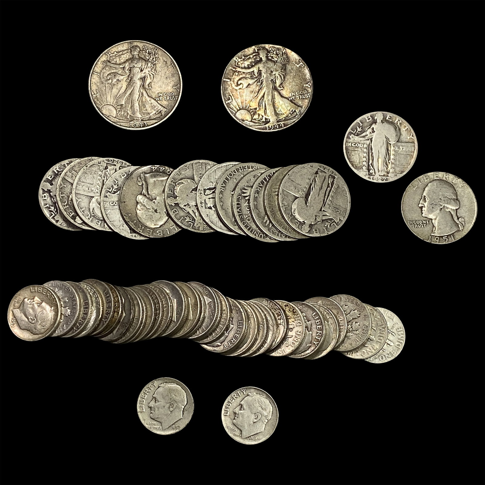 [52]1926-1944 U.S 90% Silver Coin Lot 10C,25C,&50C: [52]1926-1944 U.S 90% Silver Coin Lot 10C,25C,&50C