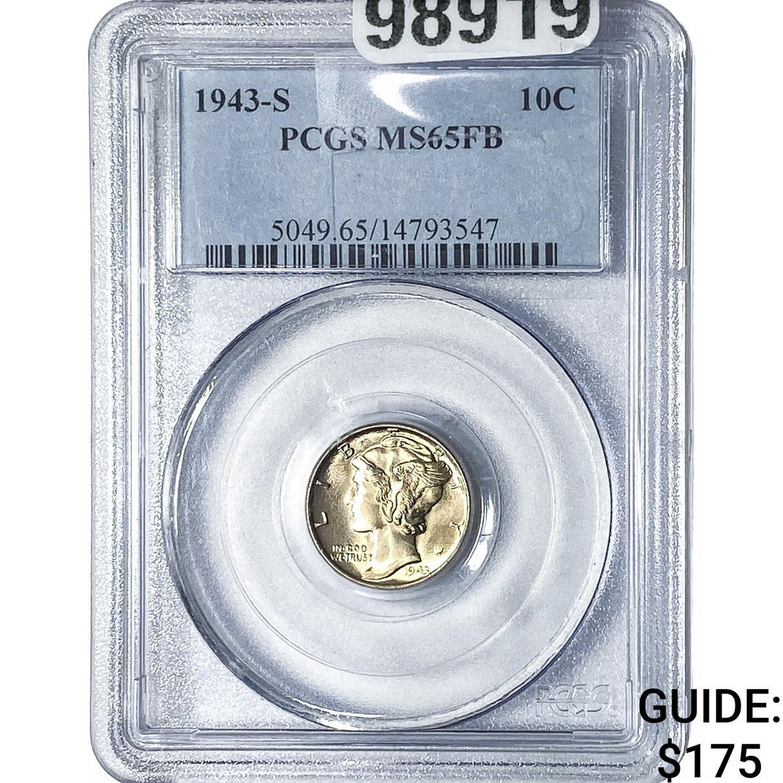 1943-S Mercury Silver Dime PCGS MS65 FSB: 1943-S Mercury Silver Dime PCGS MS65 FSB