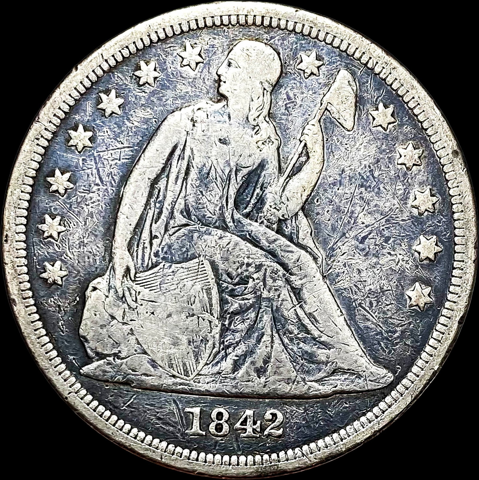 1842 Silver Seated Liberty Dollar NICELY CIRCULATED: 1842 Silver Seated Liberty Dollar NICELY CIRCULATED