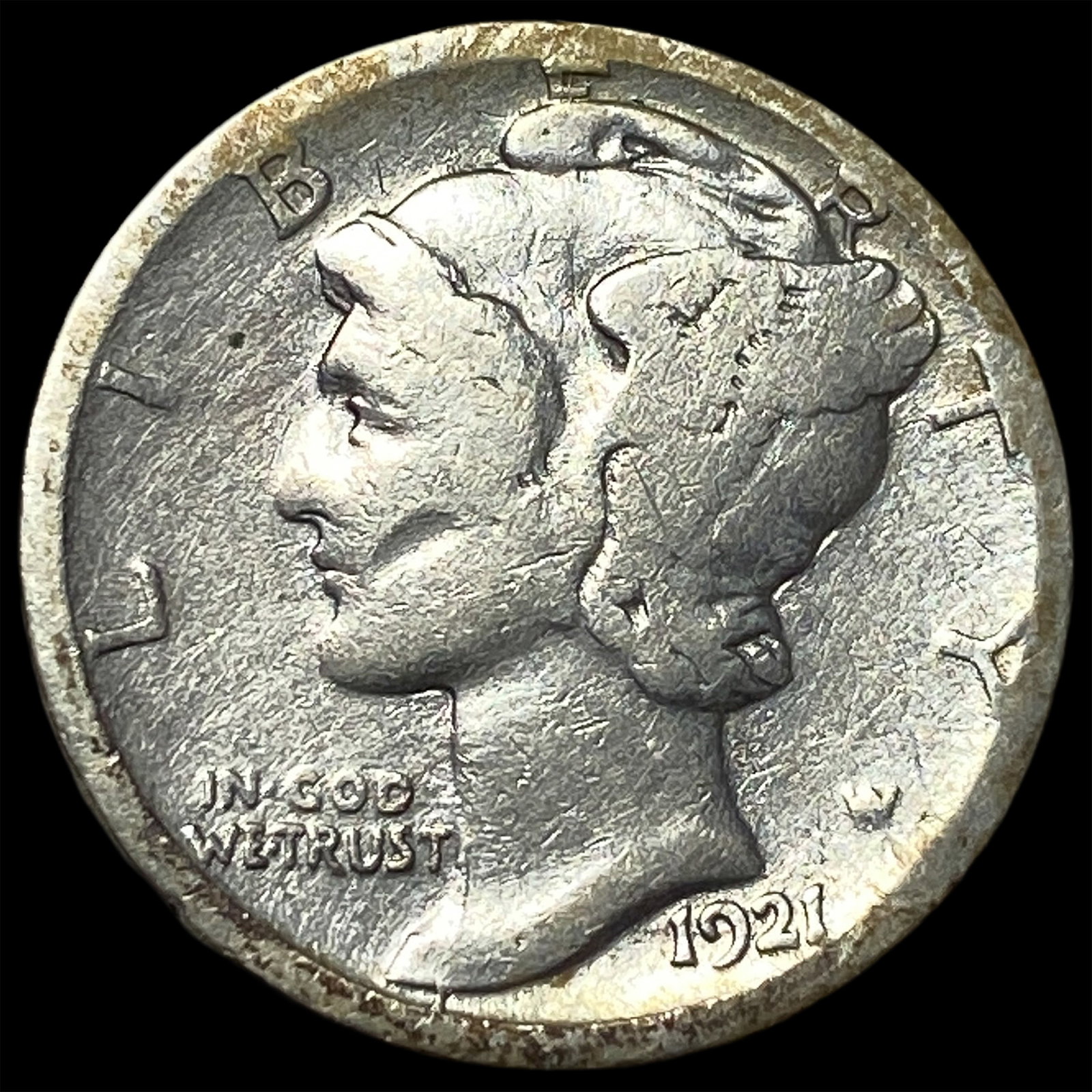 1921-D Silver Mercury Dime NICELY CIRCULATED: 1921-D Silver Mercury Dime NICELY CIRCULATED