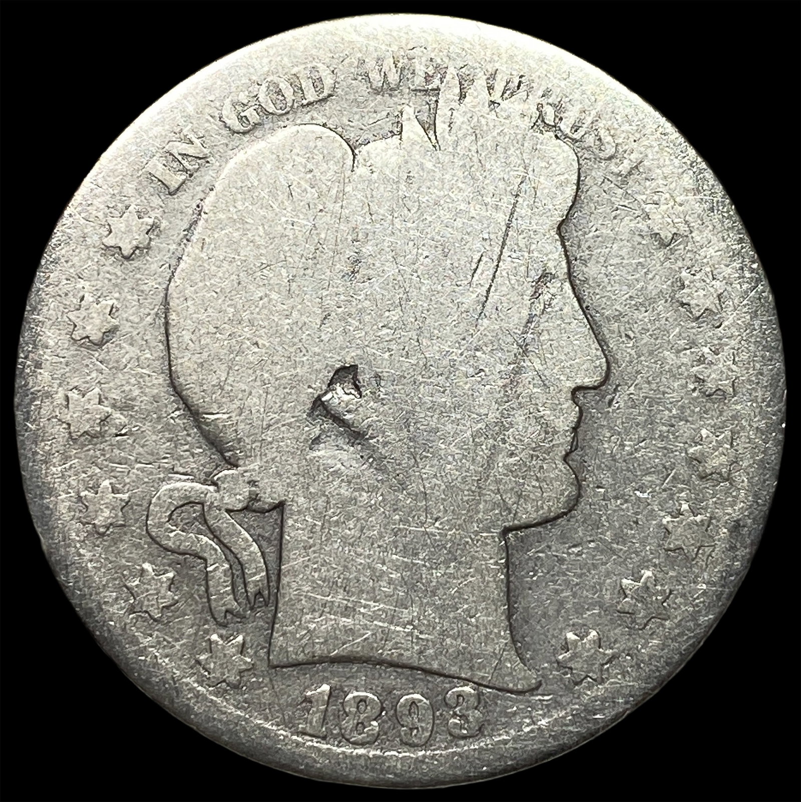 1893 Silver Barber Quarter NICELY CIRCULATED: 1893 Silver Barber Quarter NICELY CIRCULATED